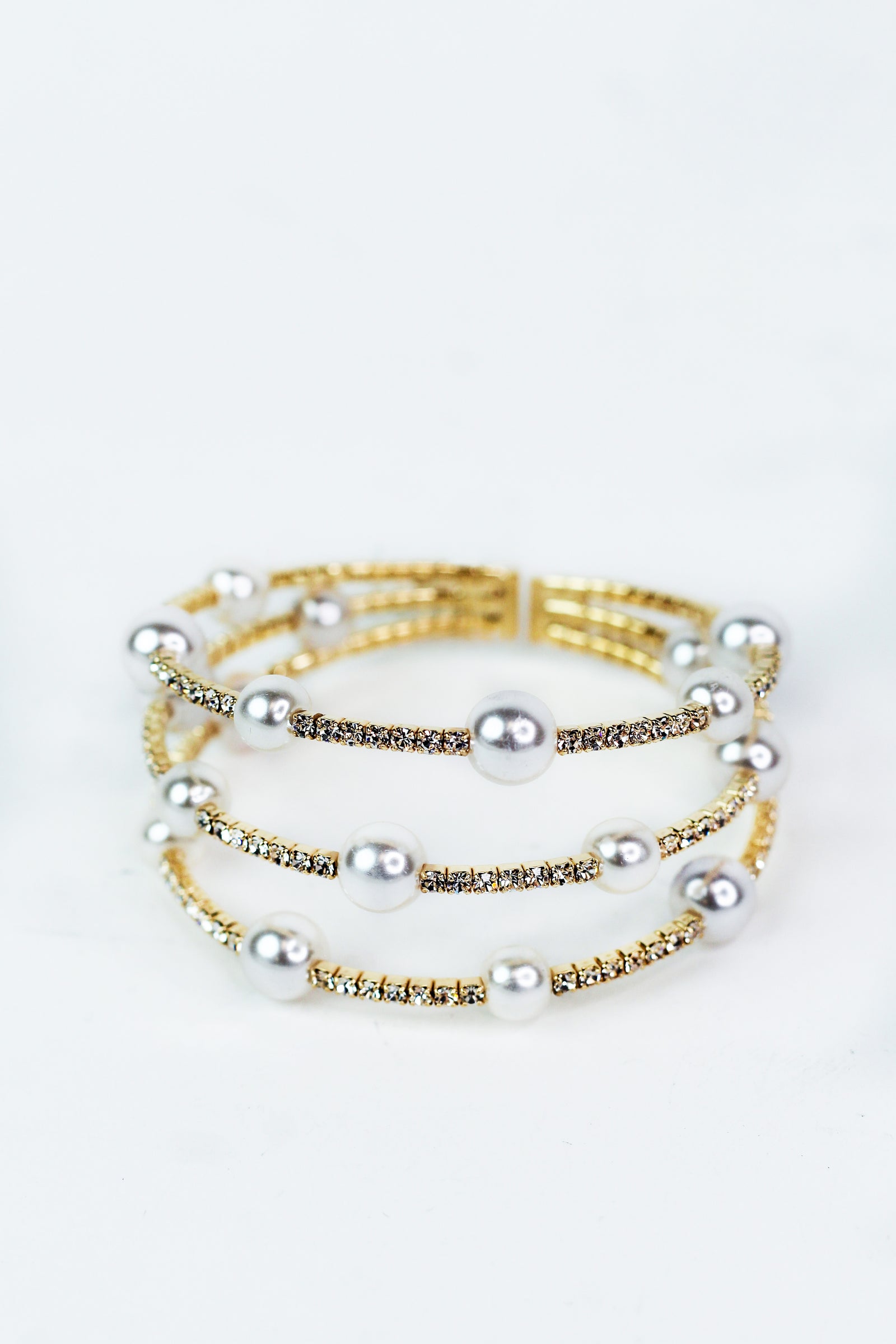 3 Row Pearl & Rhinestone Bracelet