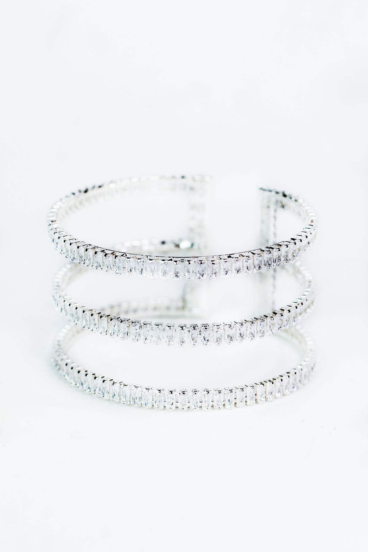 Double Center Metal Bar Surrounded by 3 Rows of Rhinestone On Each Side - Glitz &amp; Ears Boutique