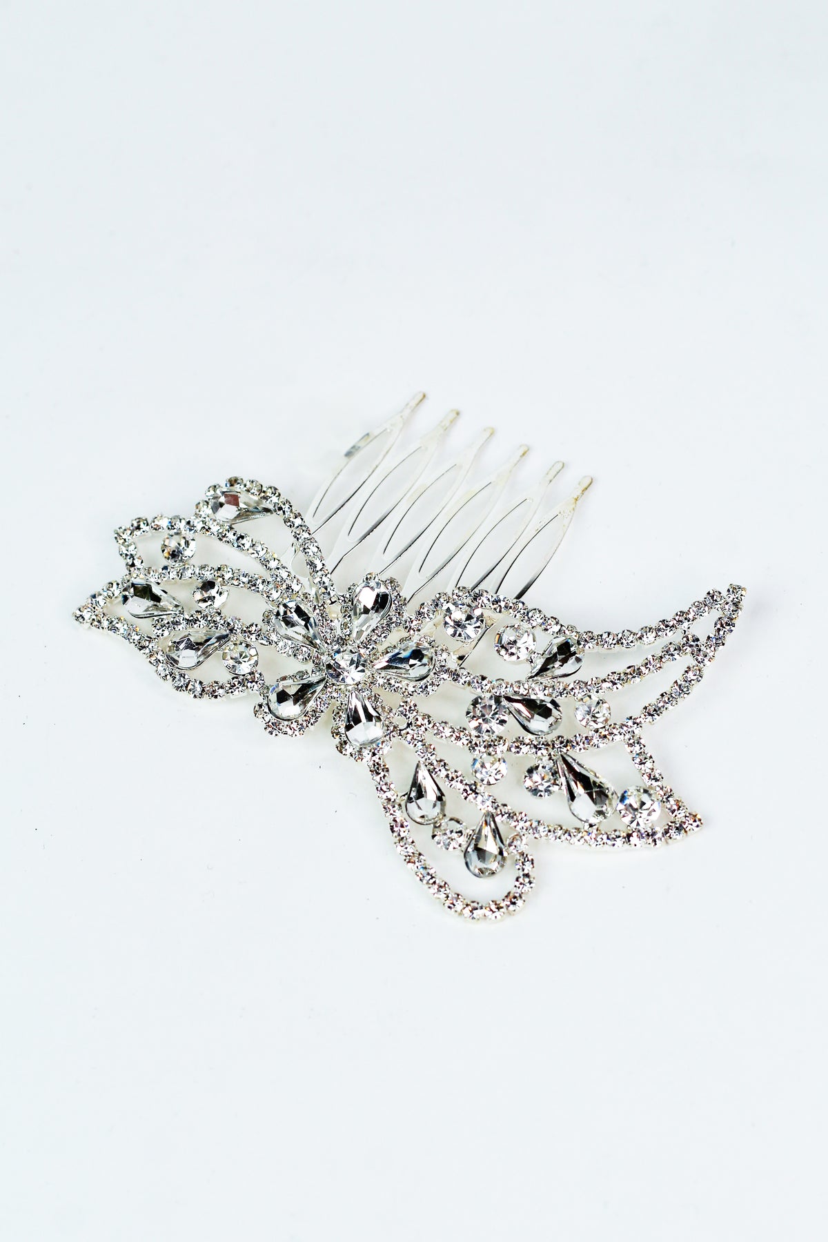 Teardrop Flower Cutout Sides & Stones Hair Comb - Glitz & Ears Boutique