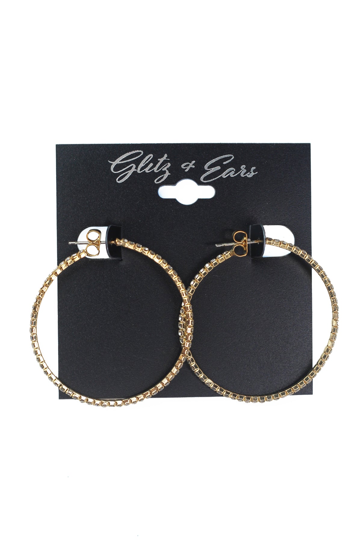 Thin Single Row Medium Rhinestone Hoop Earring