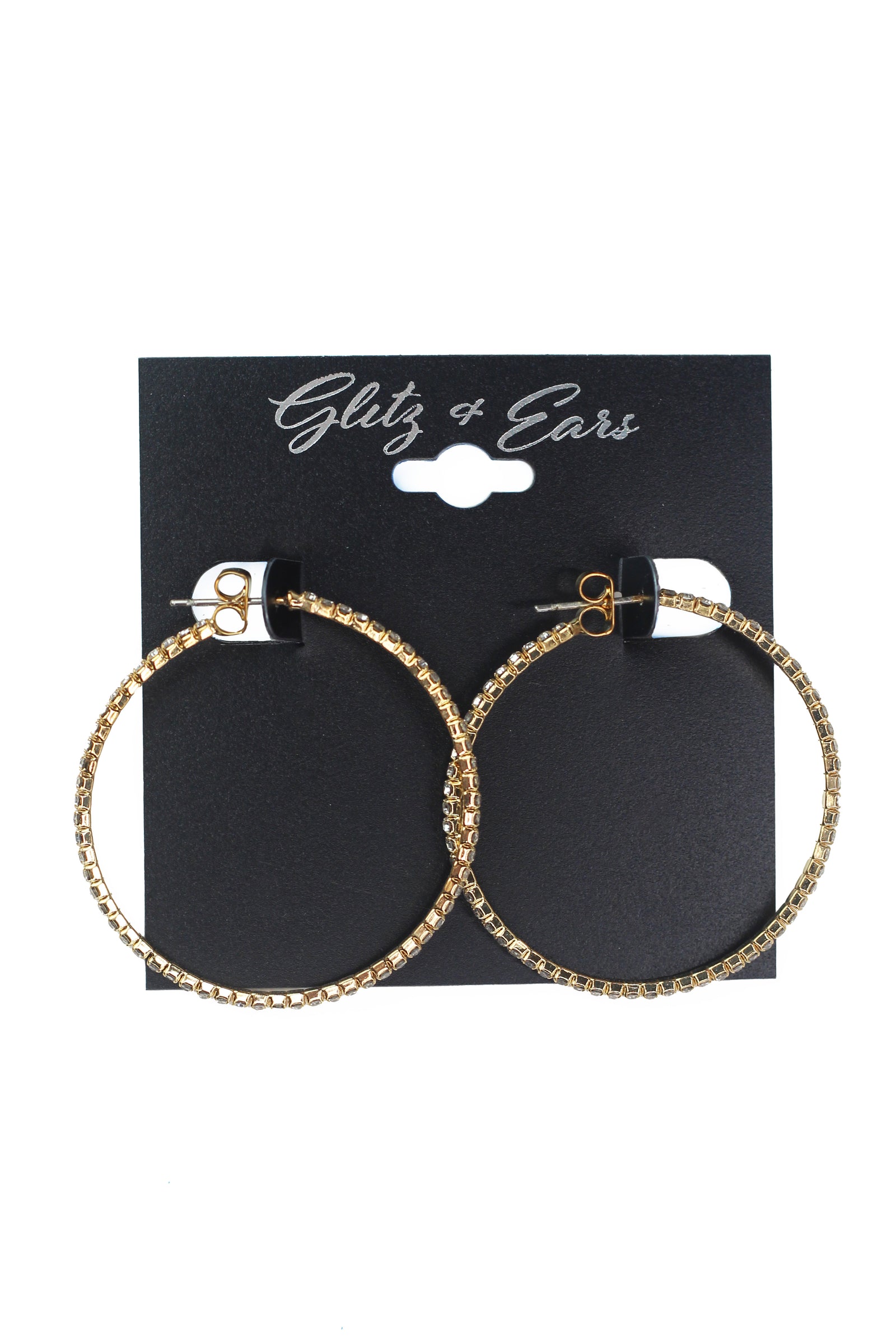 Thin Single Row Medium Rhinestone Hoop Earring