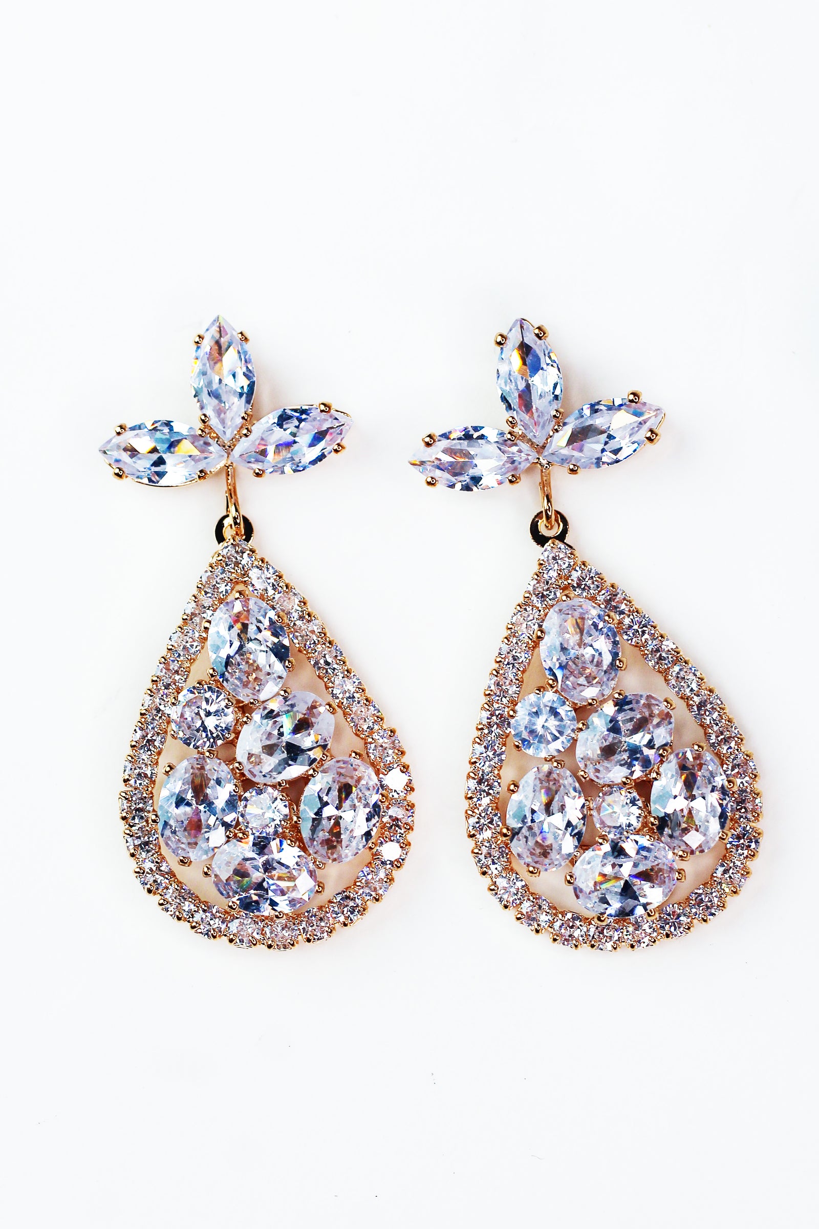 Line Design Teardrop Filled multi size Rhinestone Earring