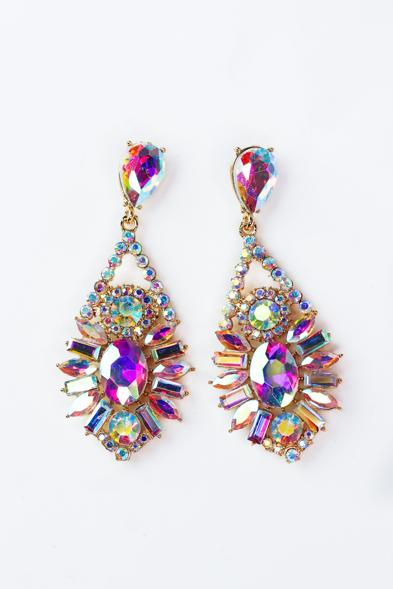 Teardrop Multi size Surrounded Center Rhinestone Earring