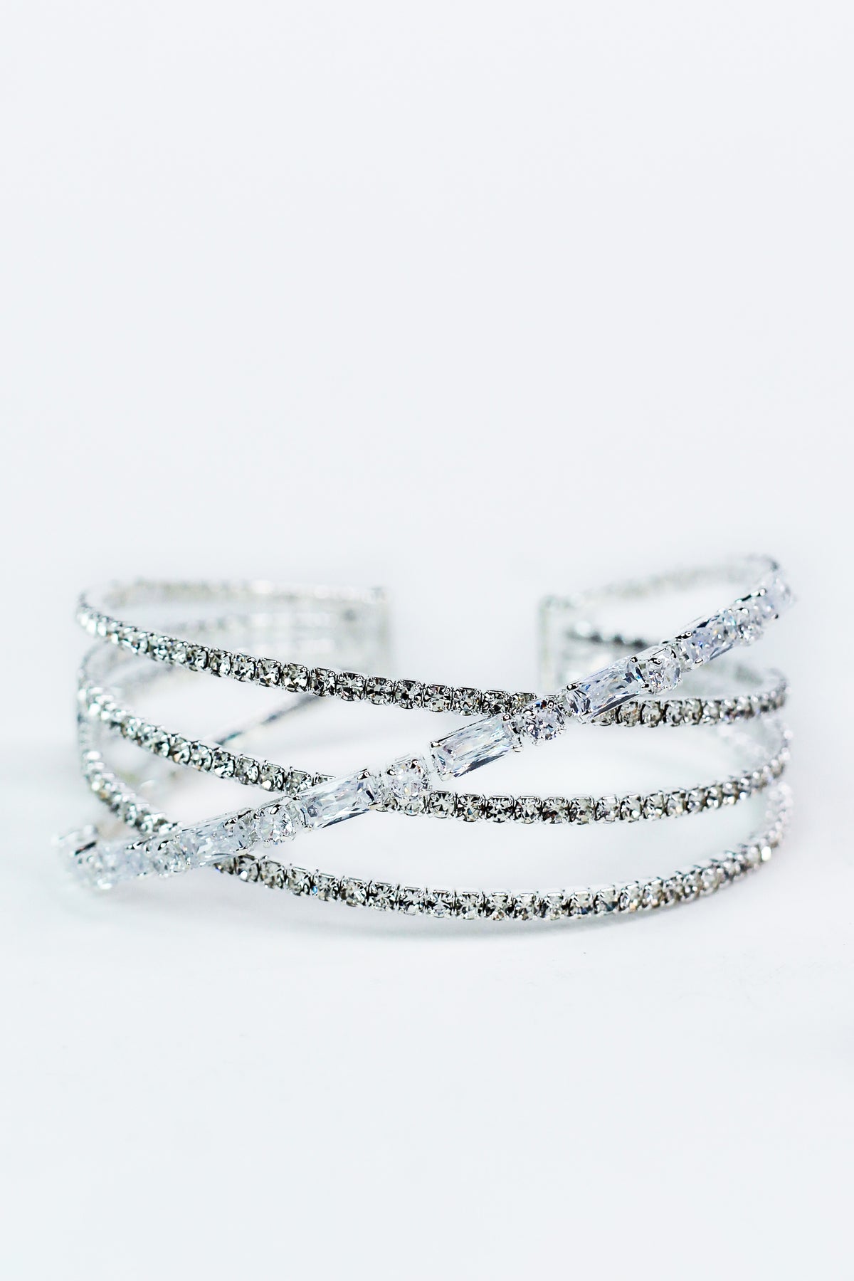 4 Row Rhinestone Marquise Accent Crossover Bracelet