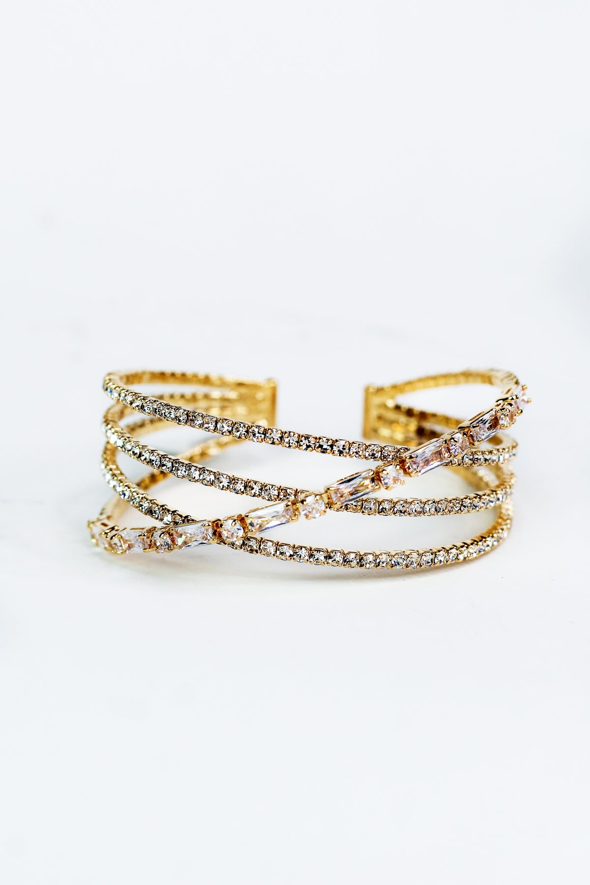 4 Row Rhinestone Marquise Accent Crossover Bracelet - Glitz &amp; Ears Boutique