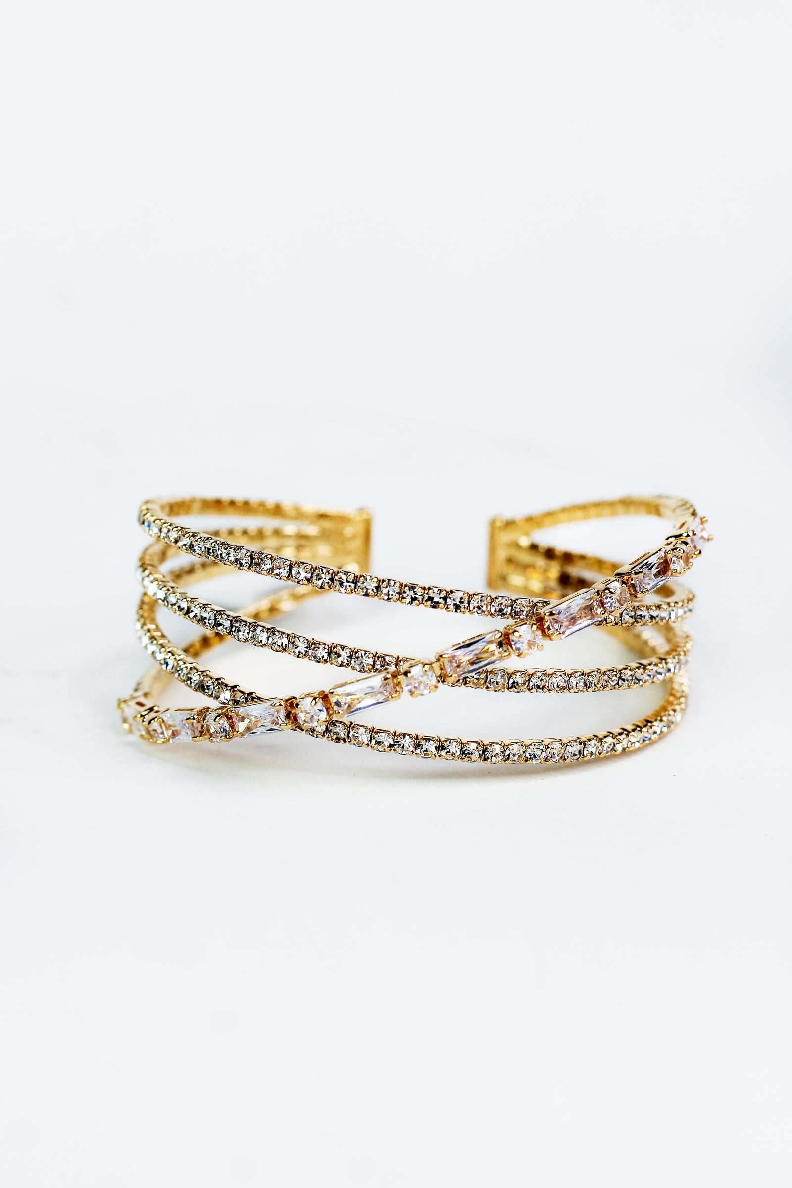 4 Row Rhinestone Marquise Accent Crossover Bracelet - Glitz & Ears Boutique