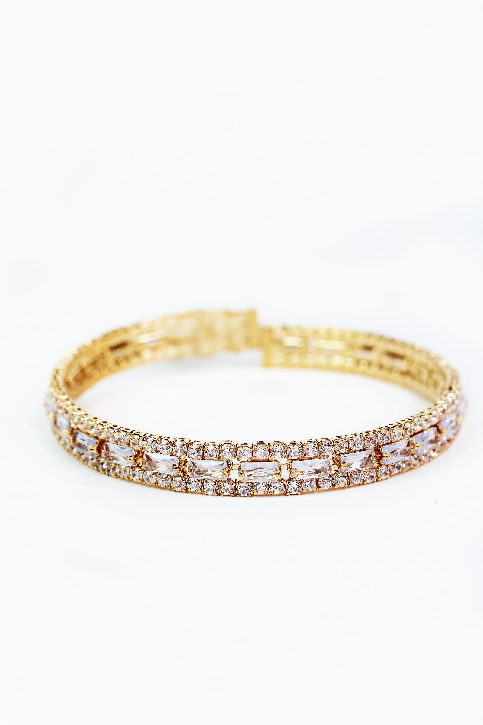 3 Row Baguette enclosed Rhinestone Bracelet