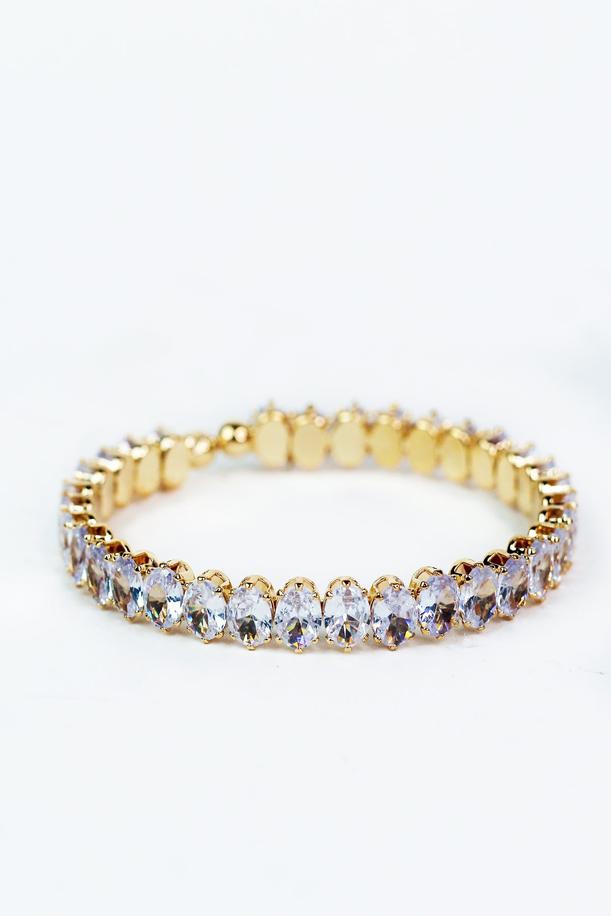 Single Row Oval Shaped Rhinestone Bracelet