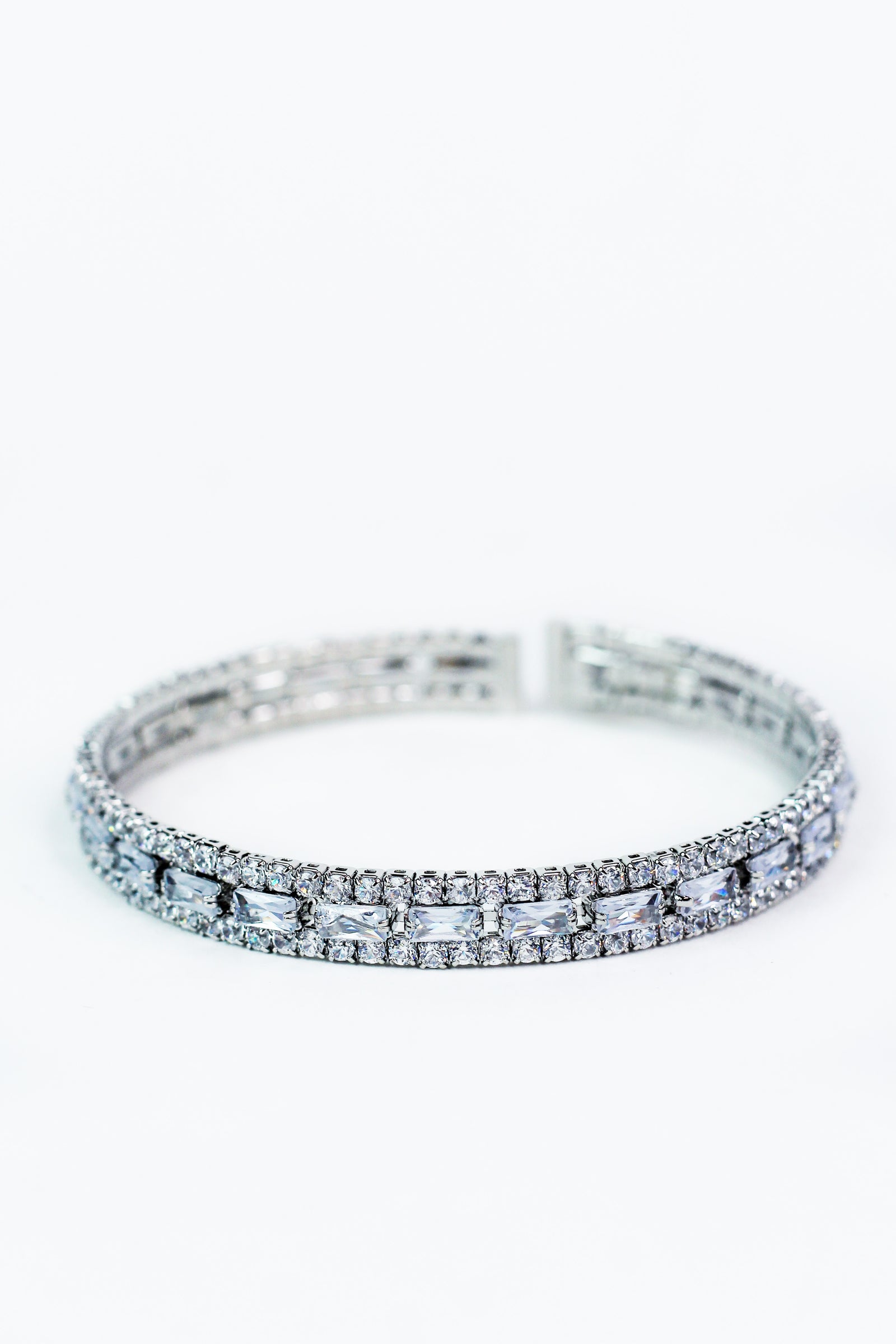 3 Row Baguette enclosed Rhinestone Bracelet