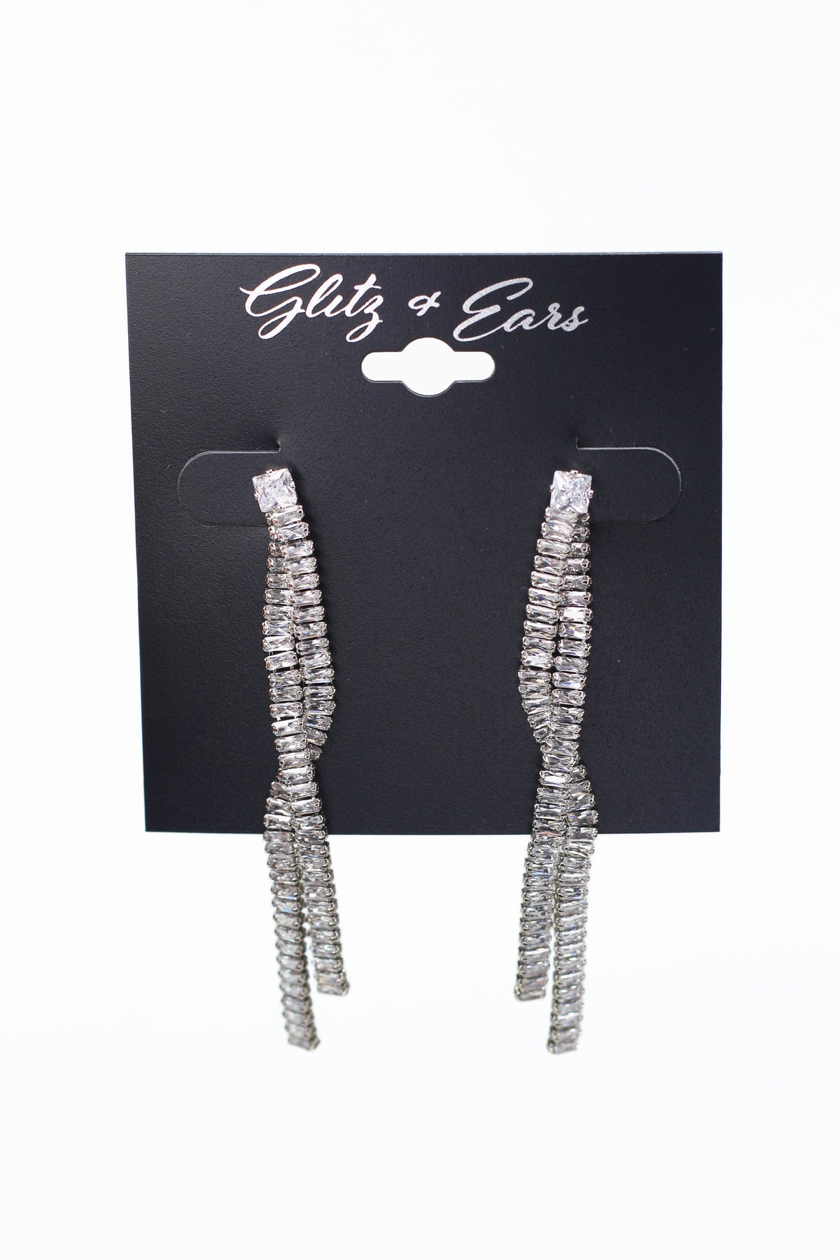 Long Two Row Overlap Baguette Strand Earring