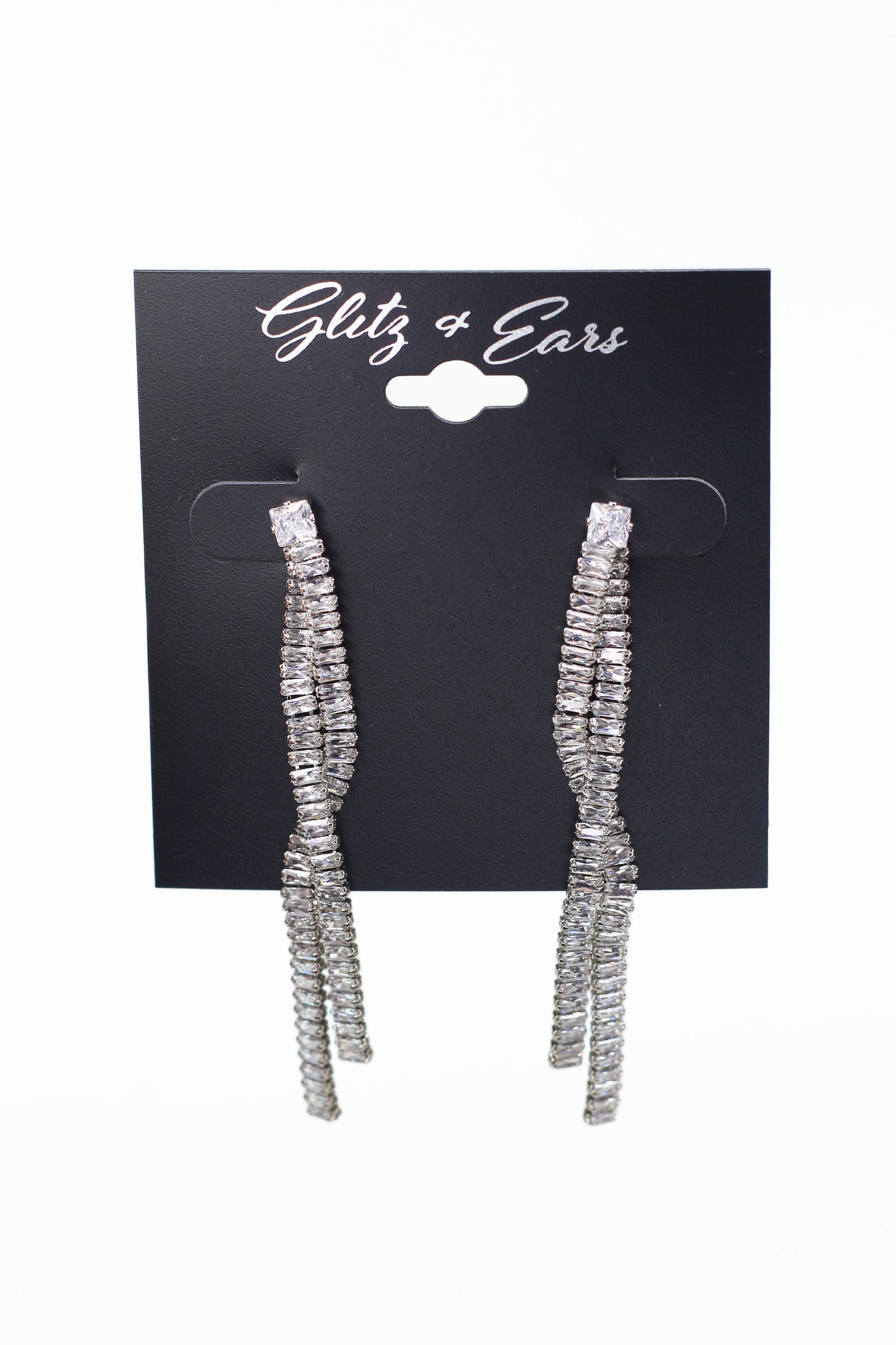 Long Two Row Overlap Baguette Strand Earring