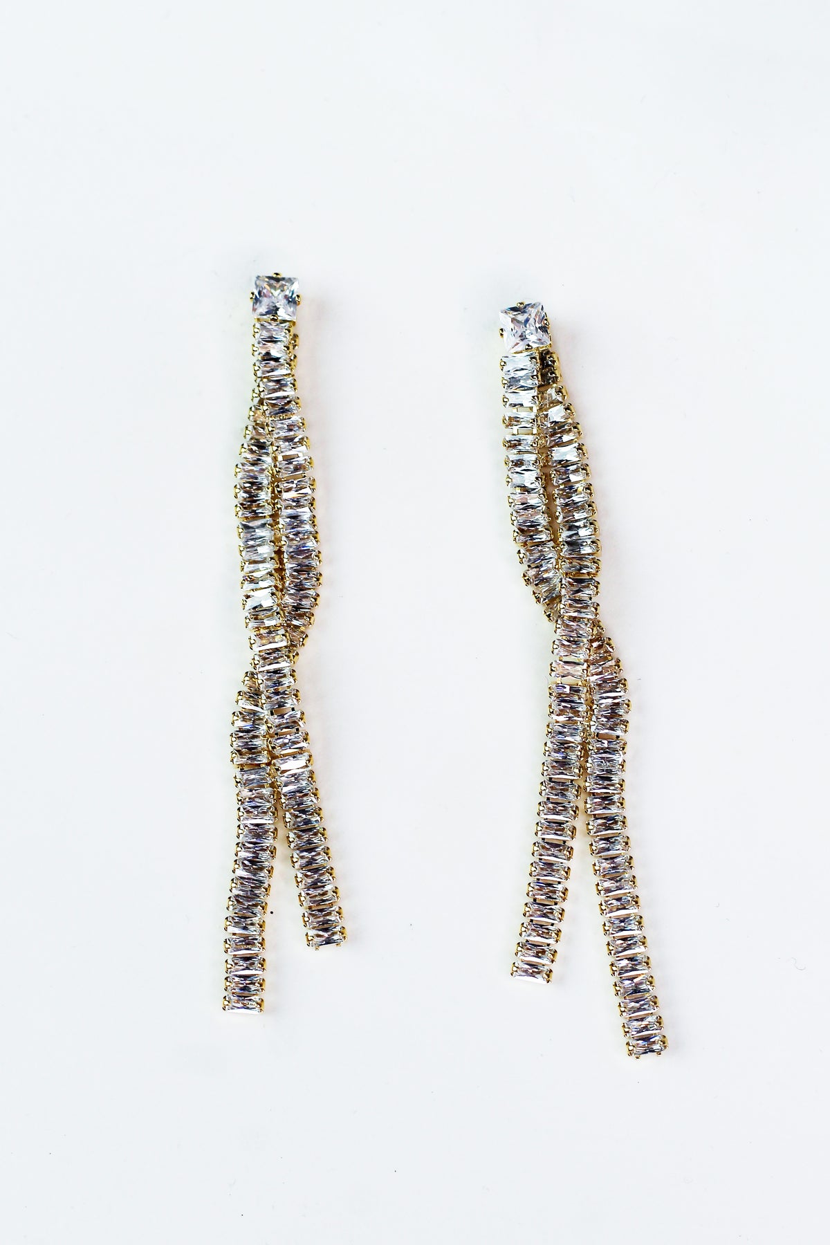 Long Two Row Overlap Baguette Strand Earring