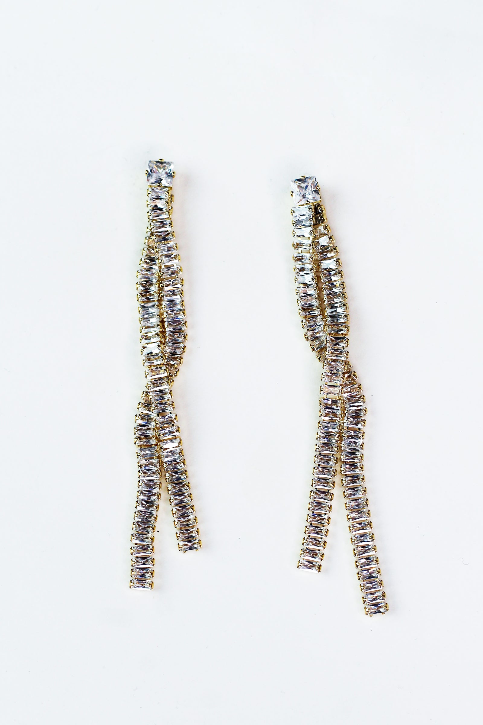 Long Two Row Overlap Baguette Strand Earring