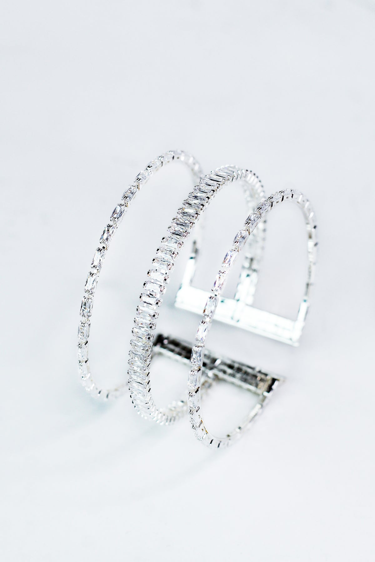 3 Row Spaced Rhinestone &amp; Baguette Bracelet - Glitz &amp; Ears Boutique