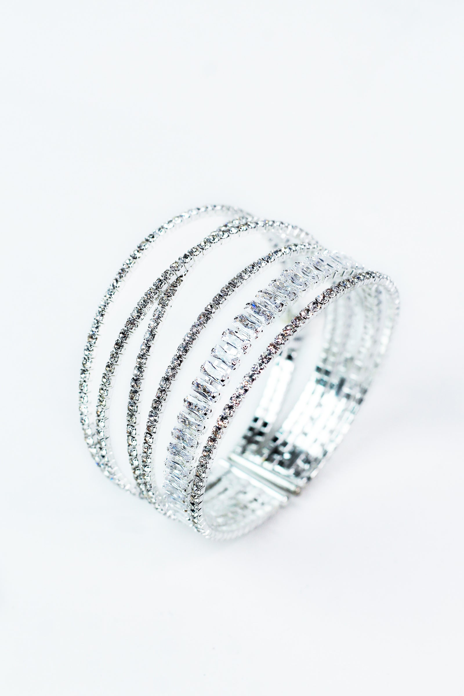 6 Row Rhinestone & Baguette Bracelet