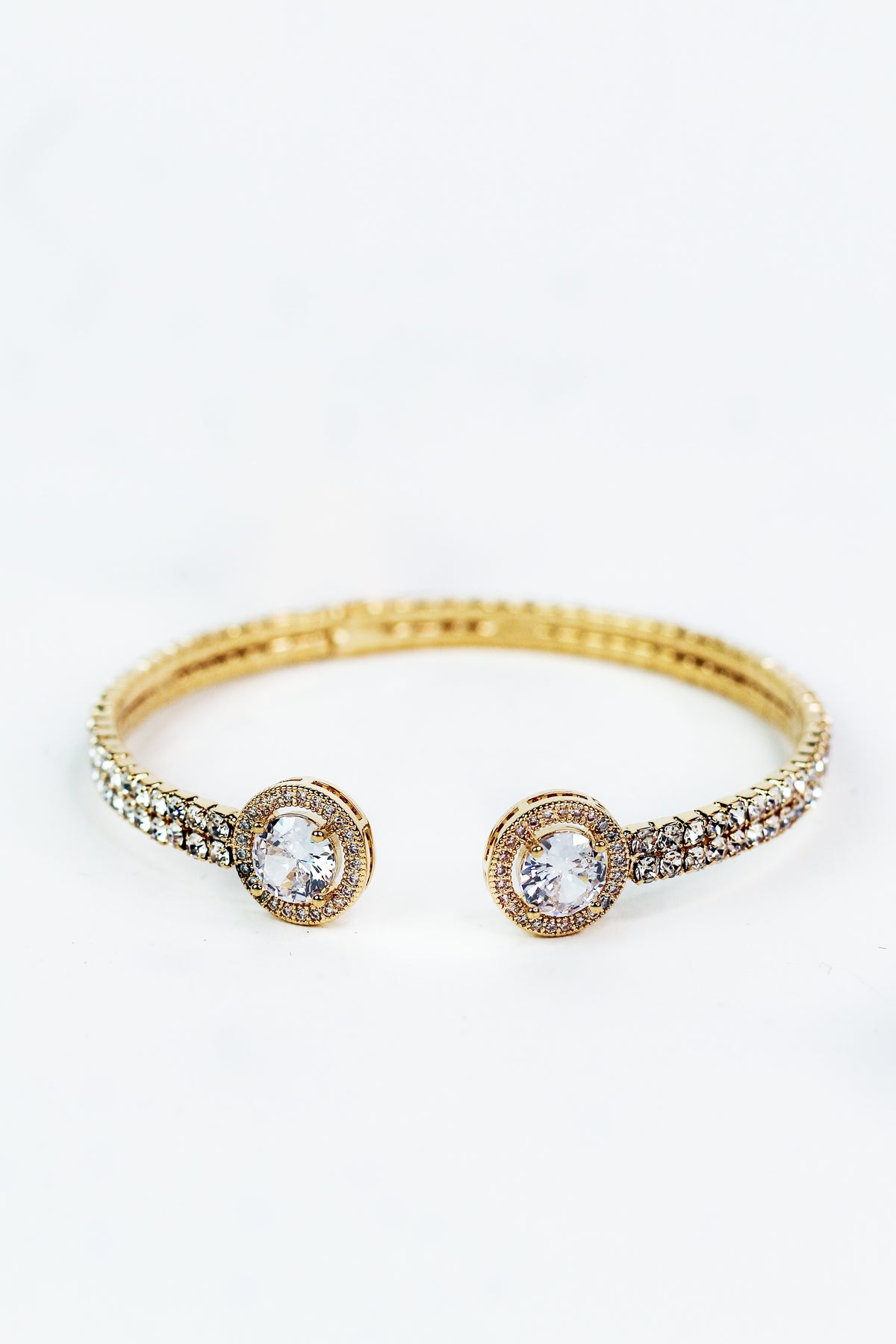 2 Row Rounded End Rhinestone Open Bracelet