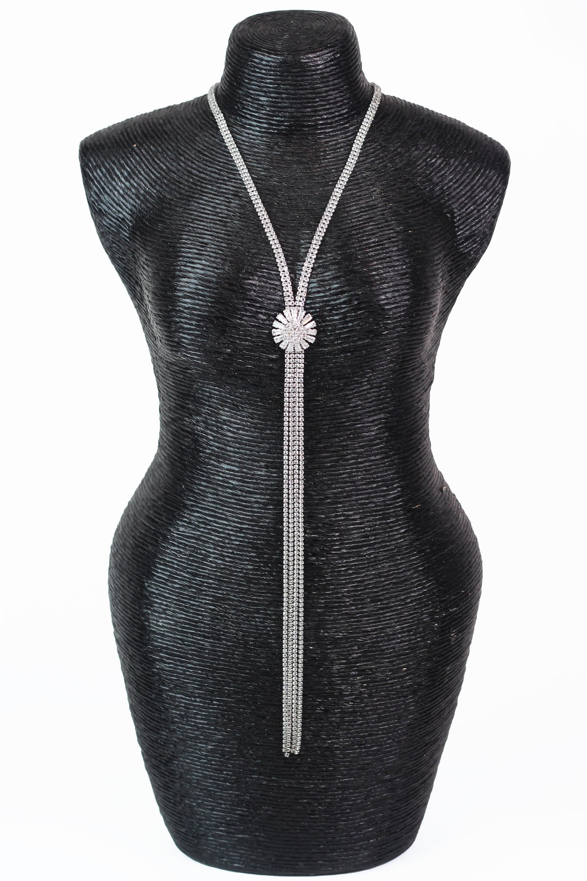 Filled Diamond Middle Baguette Trim Long Necklace