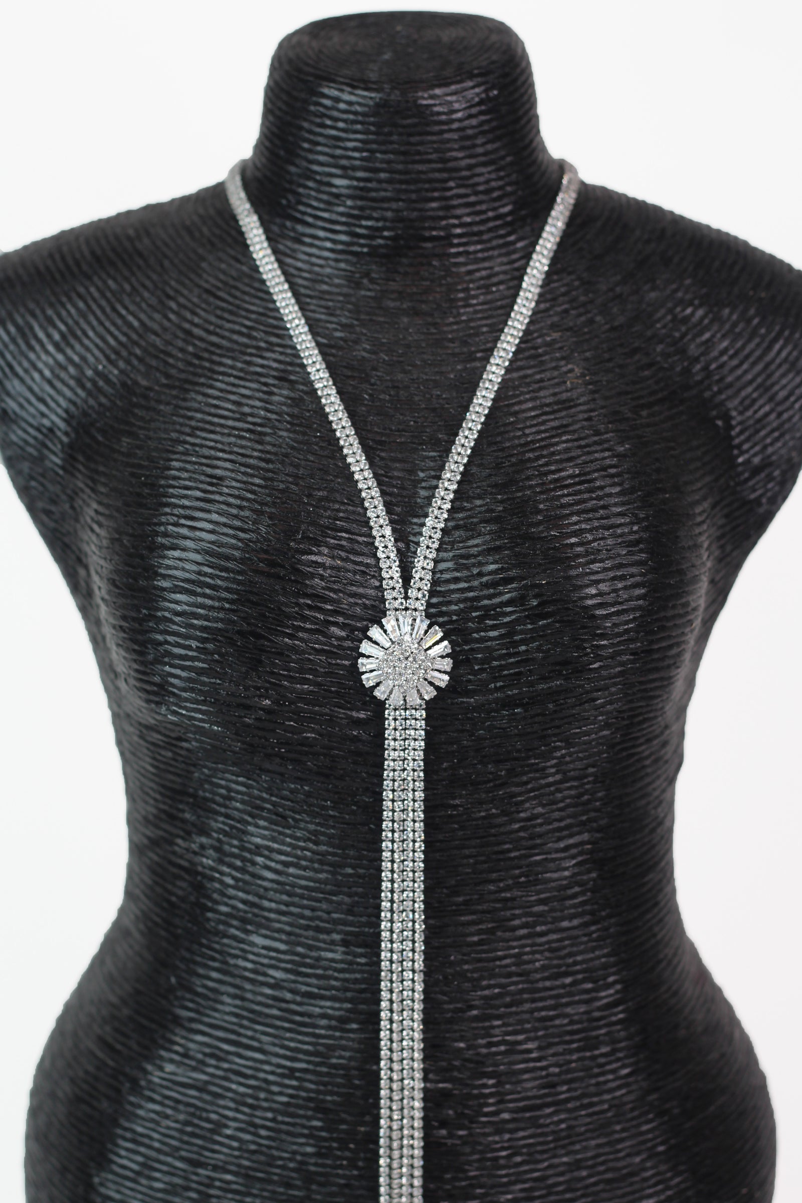 Filled Diamond Middle Baguette Trim Long Necklace