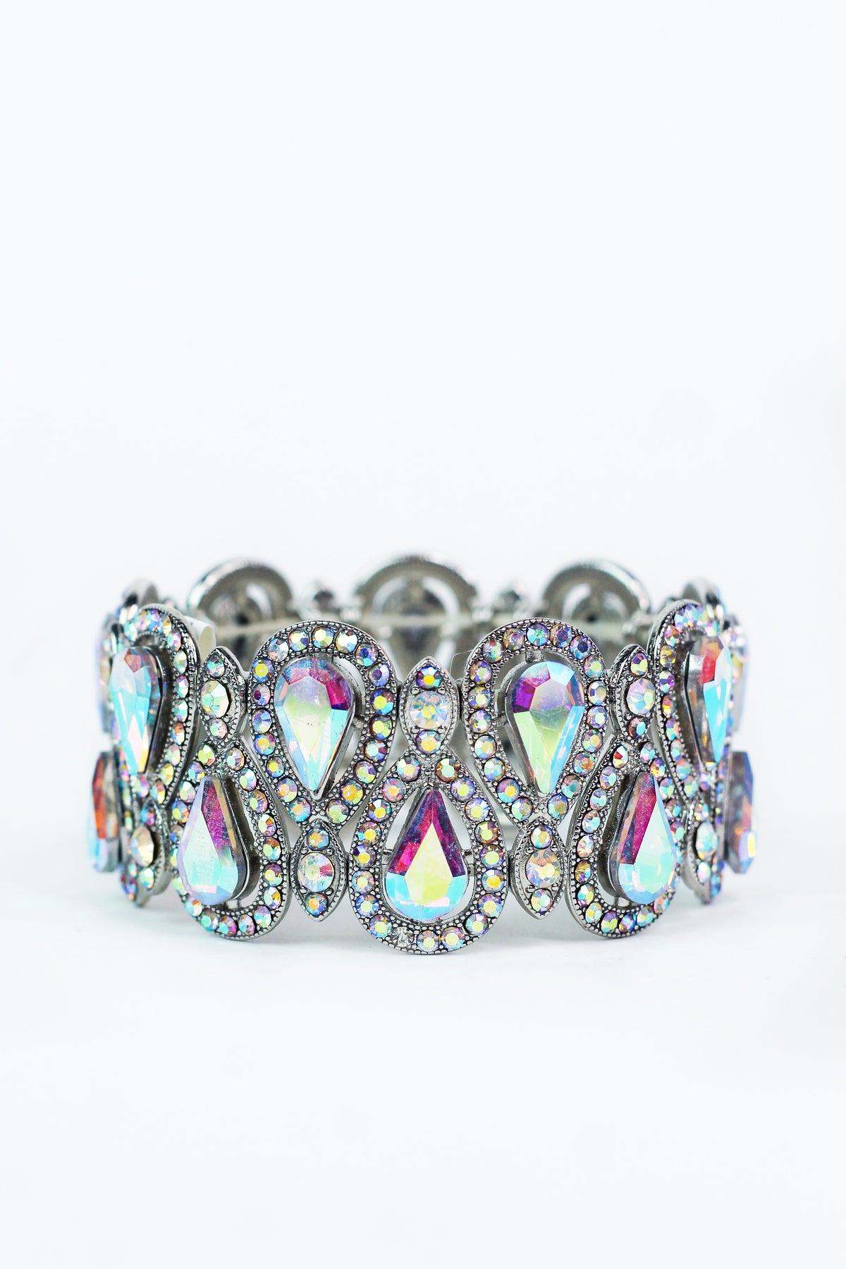 Rhinestone Trim Raised Teardrop Two Row Bracelet