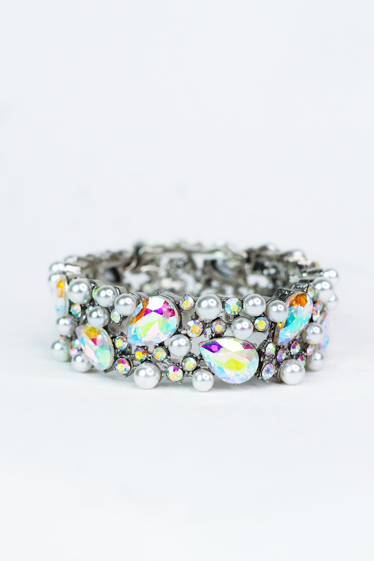 Pearl and Large Rhinestone Stretch Bracelet