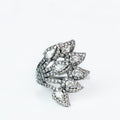 Pave Trim Almond Fan Side Ring