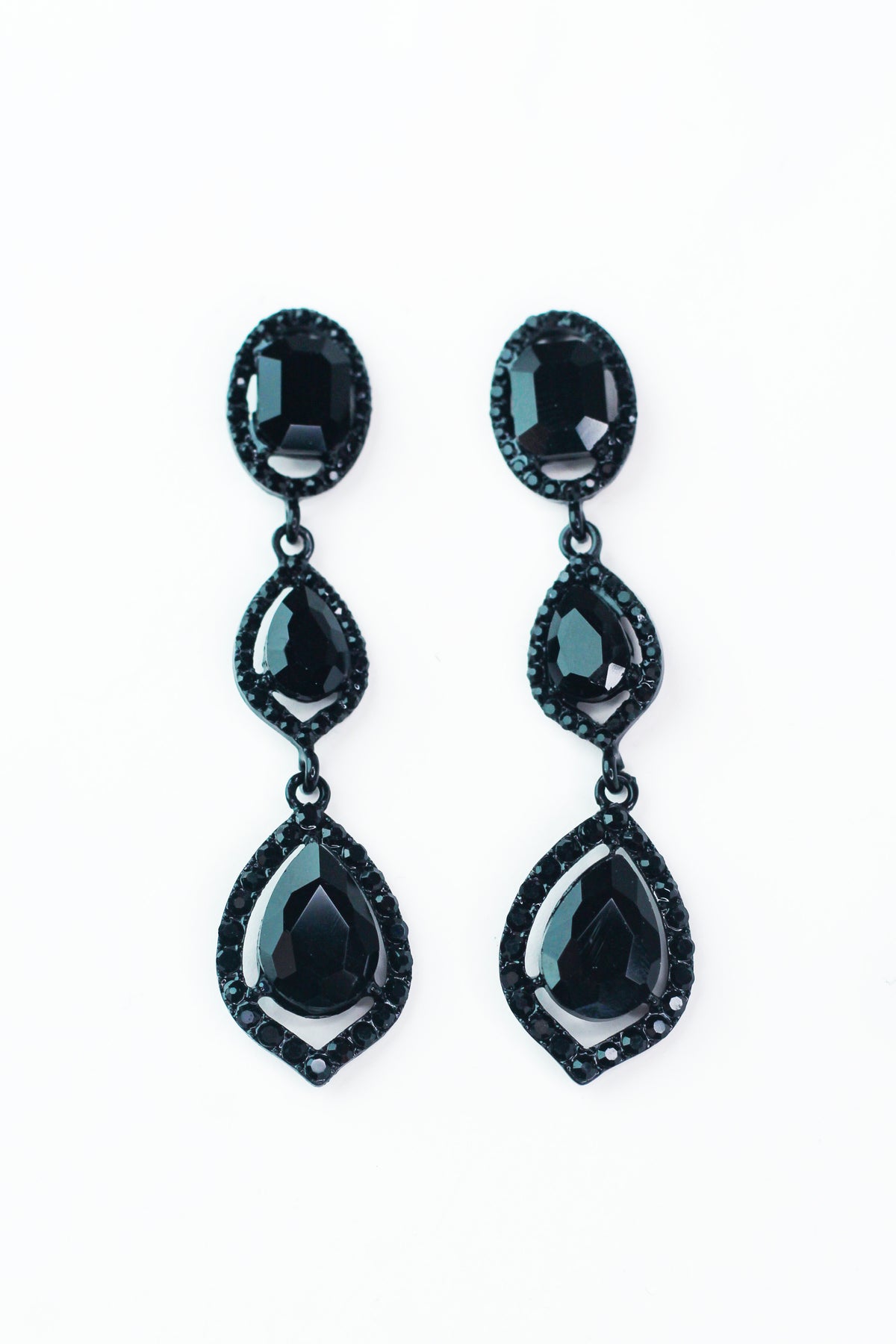Oval Post Two Teardrop Dangle Earring