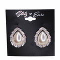 Baguette & Rhinestone Trim Pearl Teardrop Stud