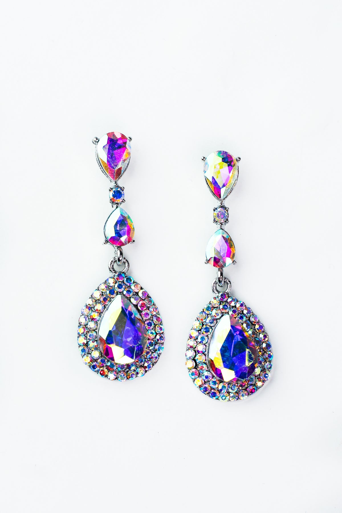 Two Teardrop Two Row Trim Teardrop Dangle Earring