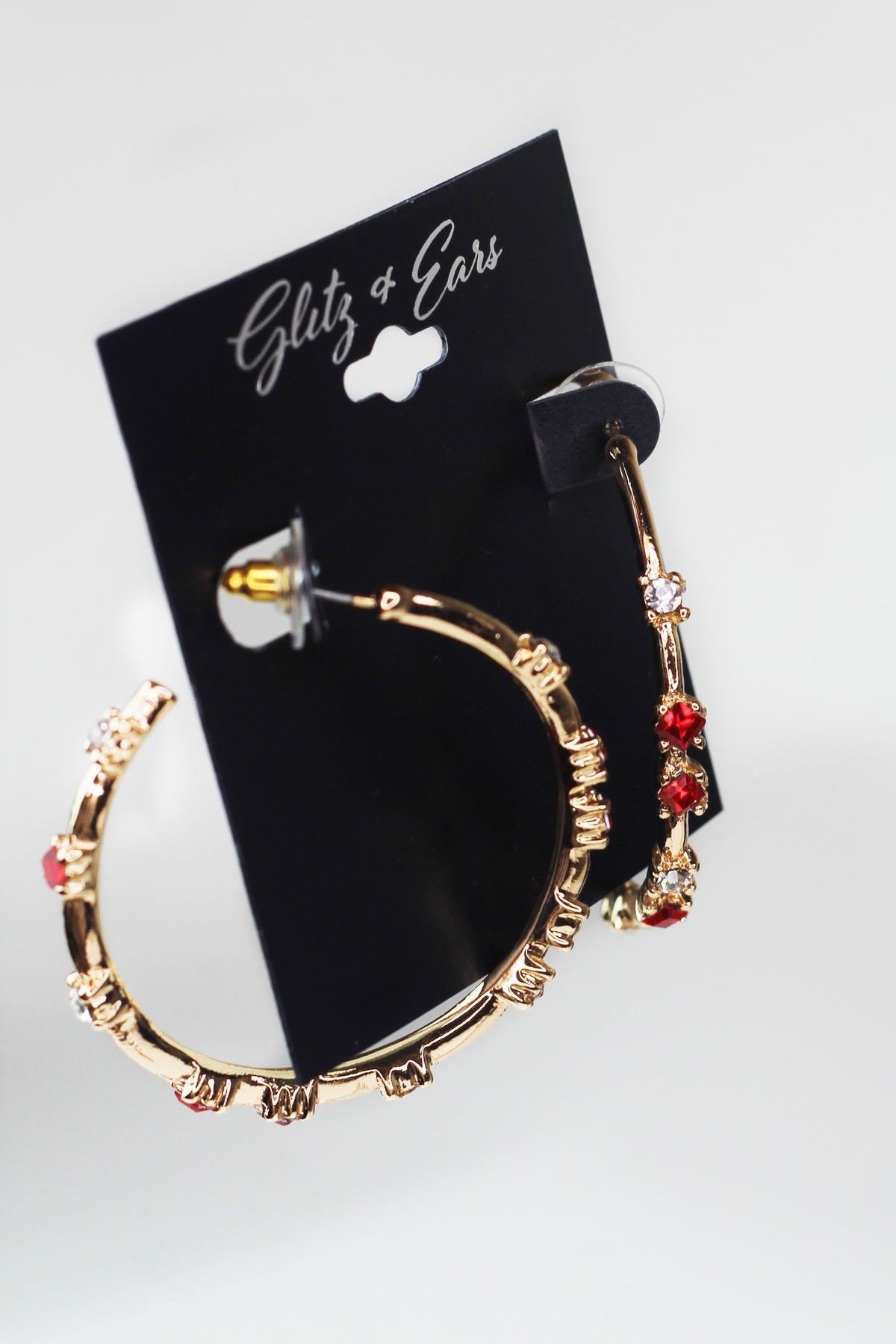 Spaced Two Tone Stones Open End Medium Hoop