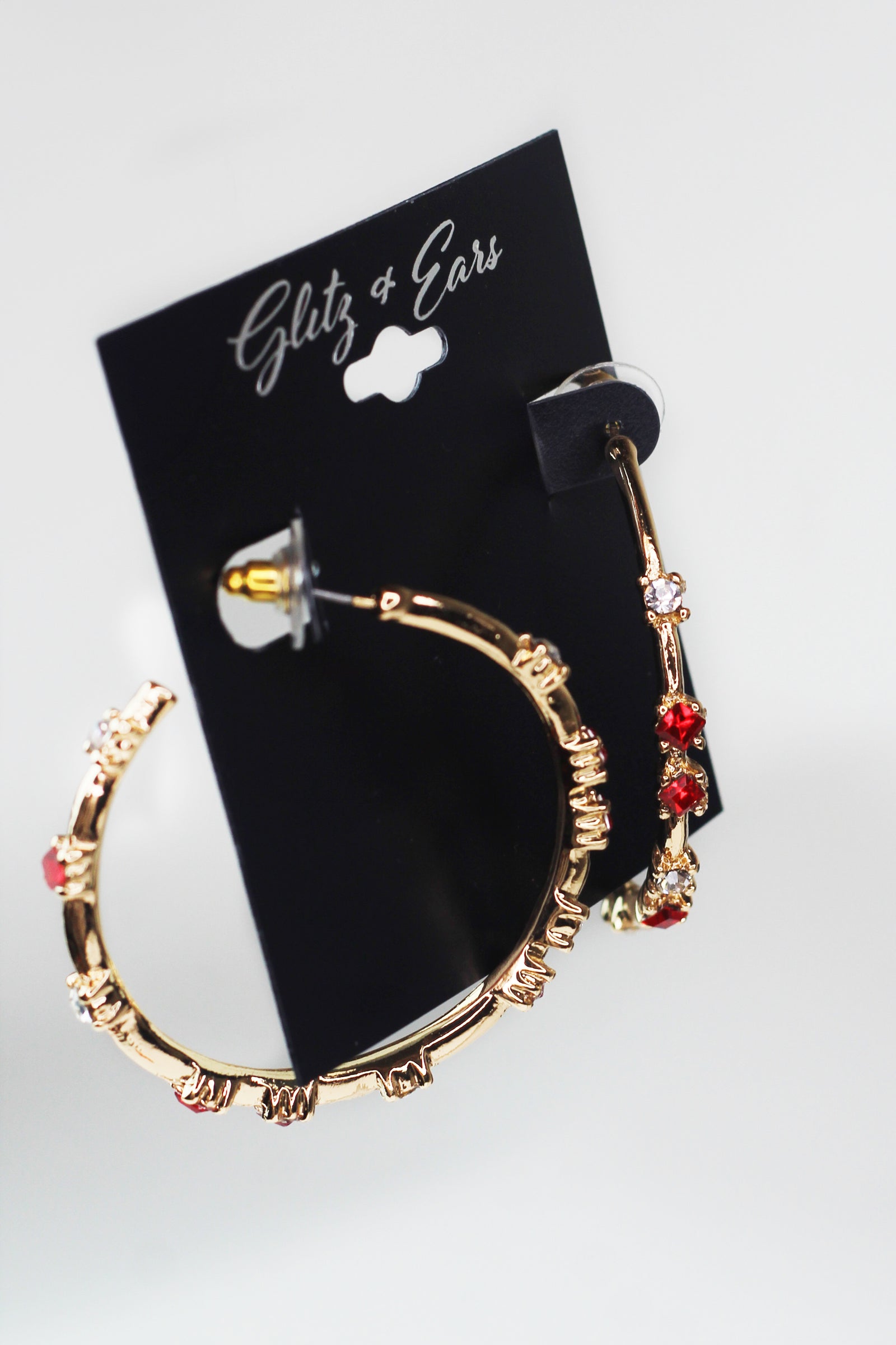 Spaced Two Tone Stones Open End Medium Hoop