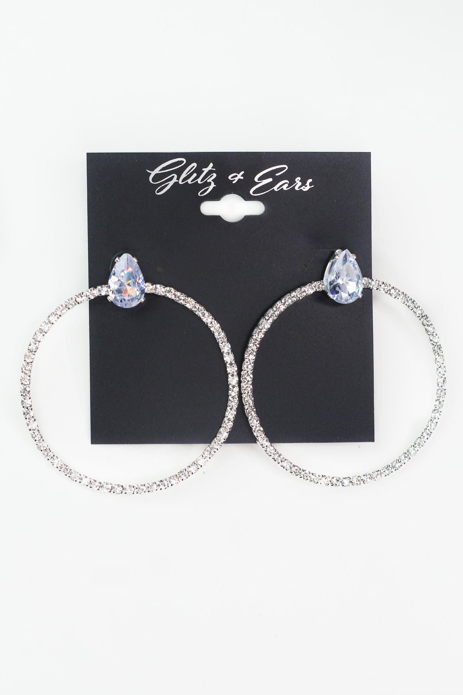 Teardrop Top Open Rhinestone Hoop Circle Earring