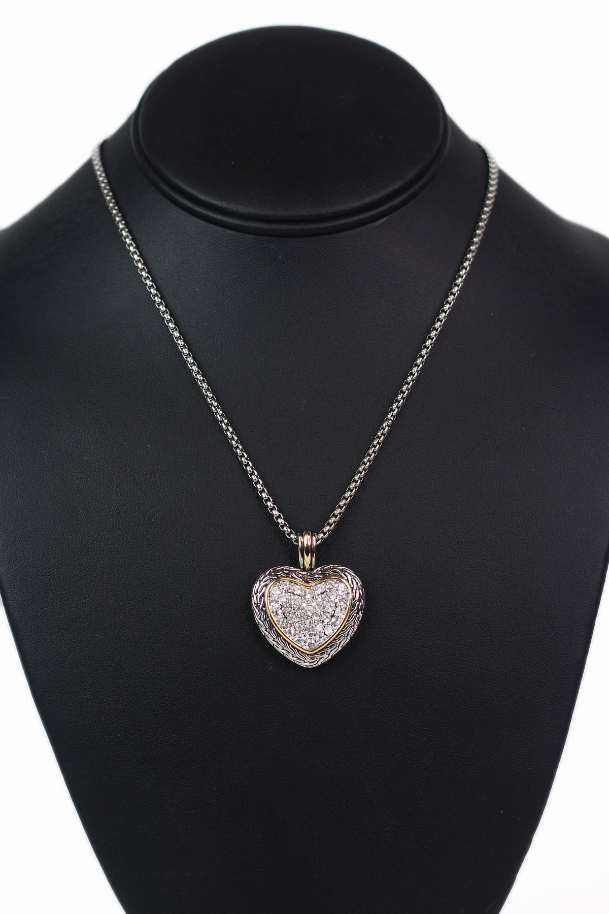 Braid Trim Rhinestone Middle Thick Heart Necklace
