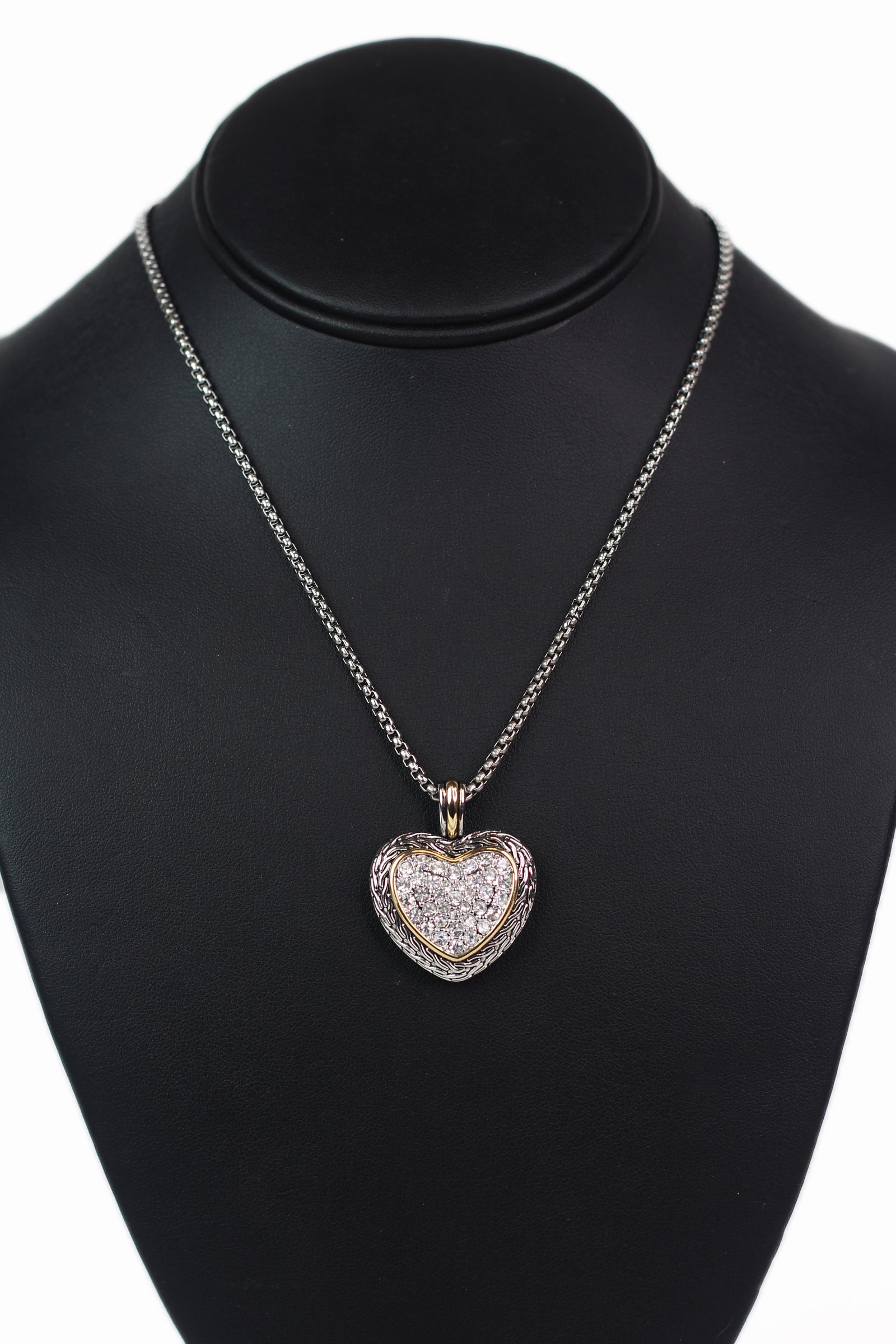 Braid Trim Rhinestone Middle Thick Heart Necklace