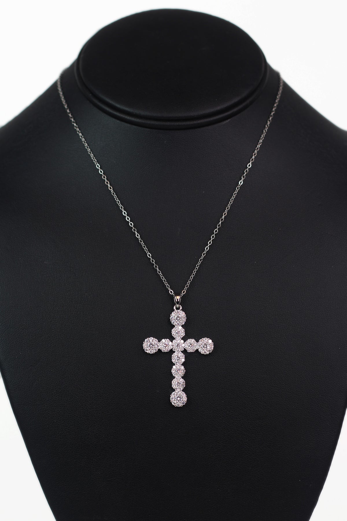 Round Accent Rhinestone Cross Necklace
