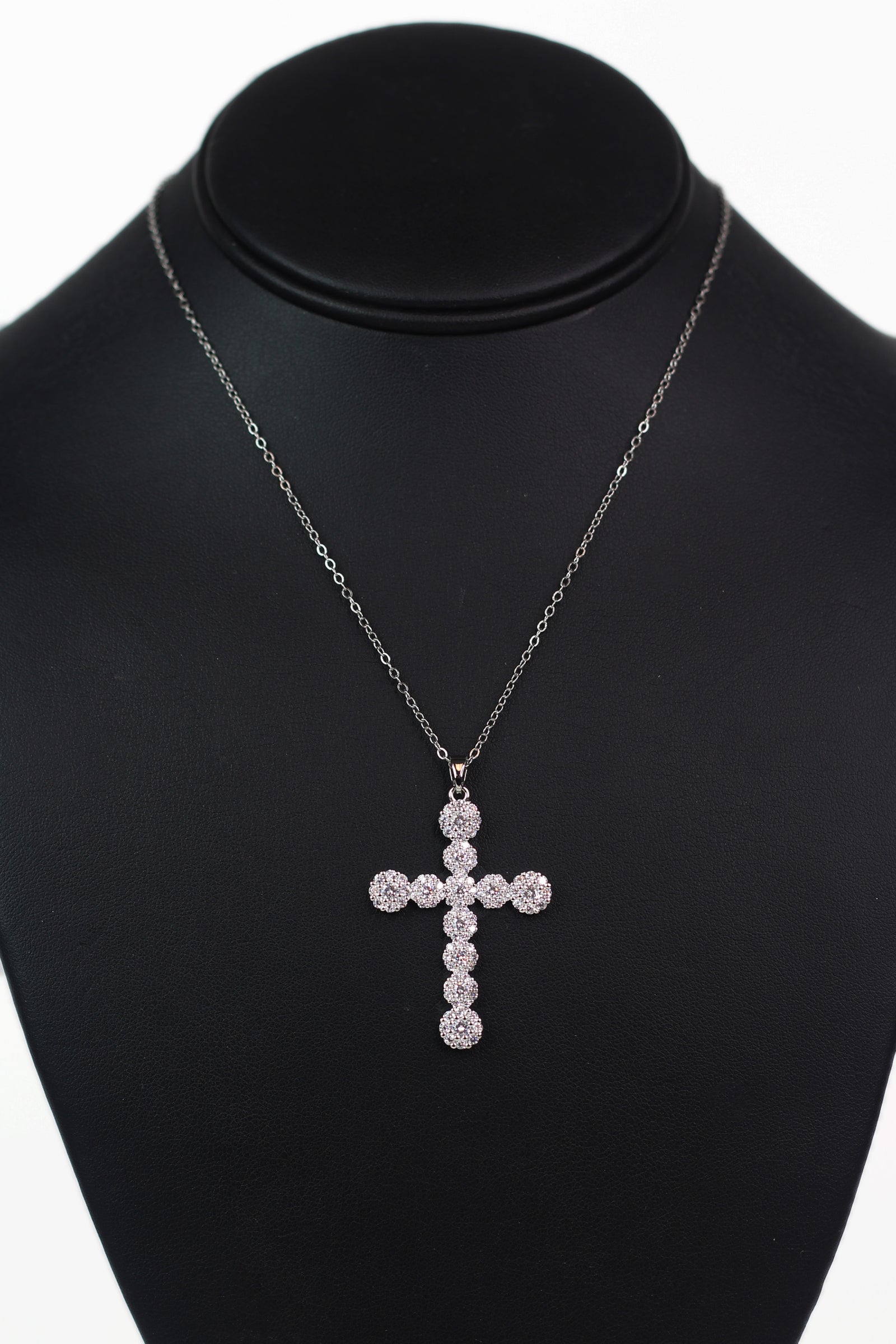 Round Accent Rhinestone Cross Necklace
