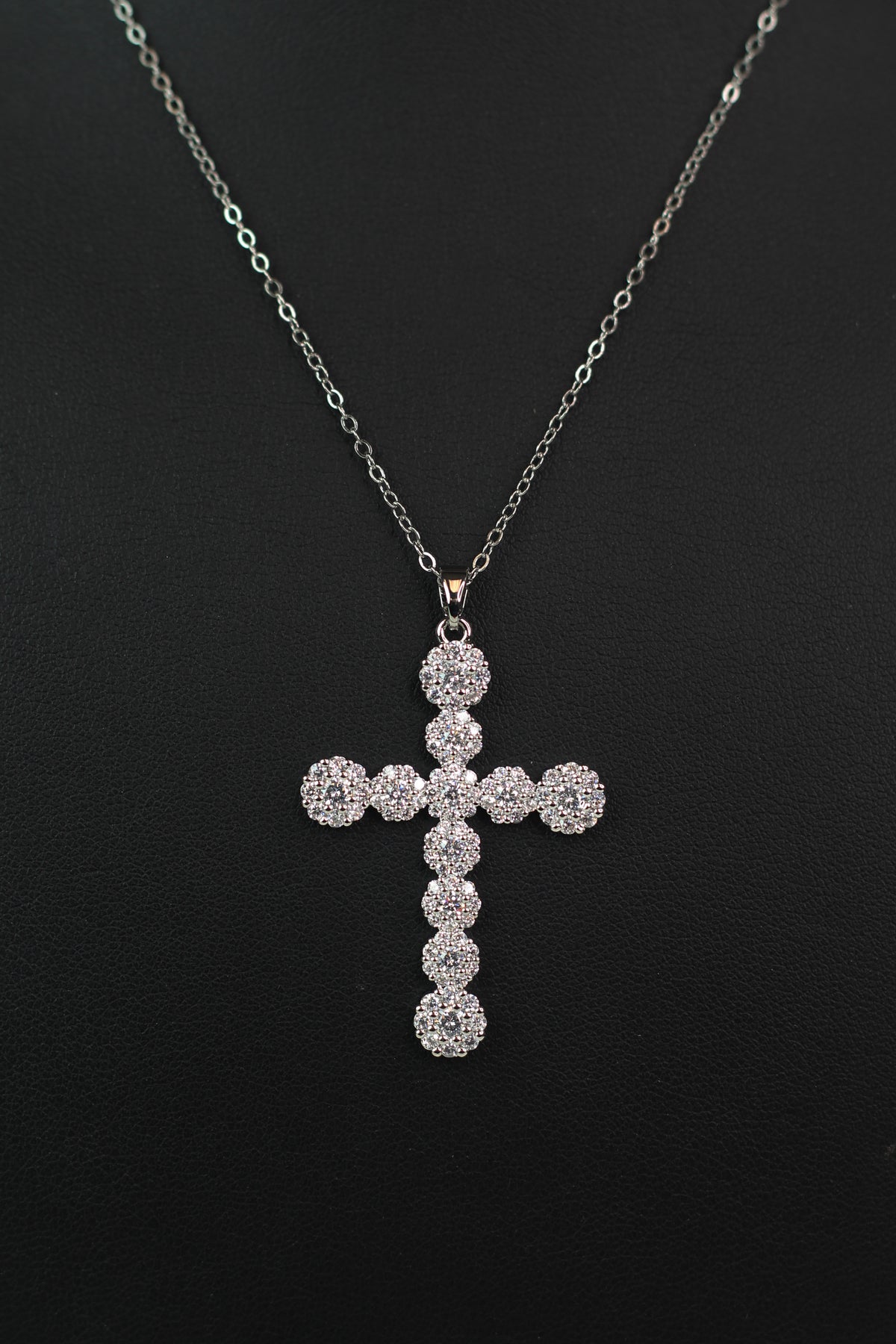 Round Accent Rhinestone Cross Necklace