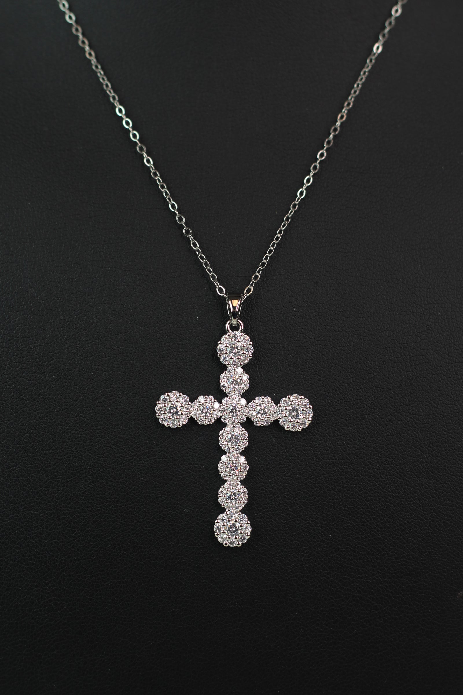 Round Accent Rhinestone Cross Necklace