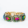 Rhinestone Trimmed Square Multi Color Gem Bracelet