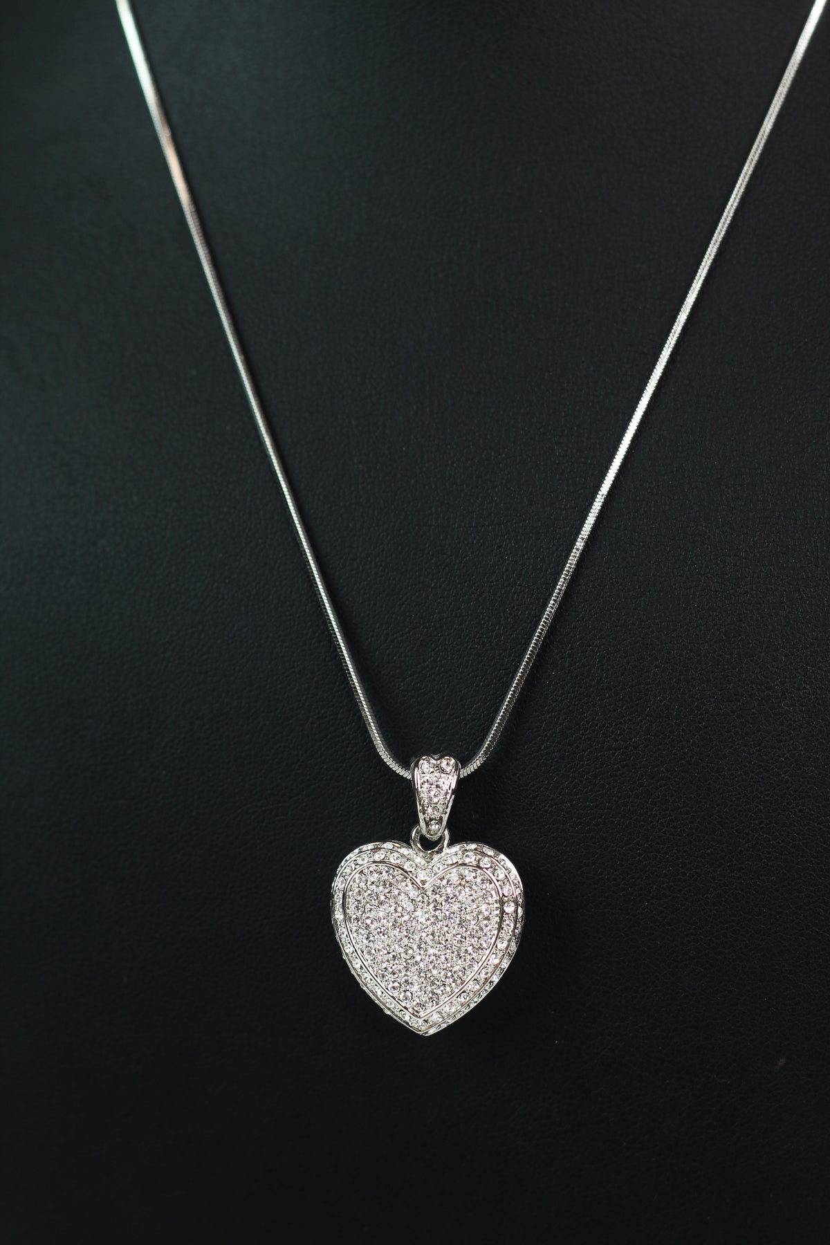 Hollow Design Rhinestone Heart Pendant Necklace