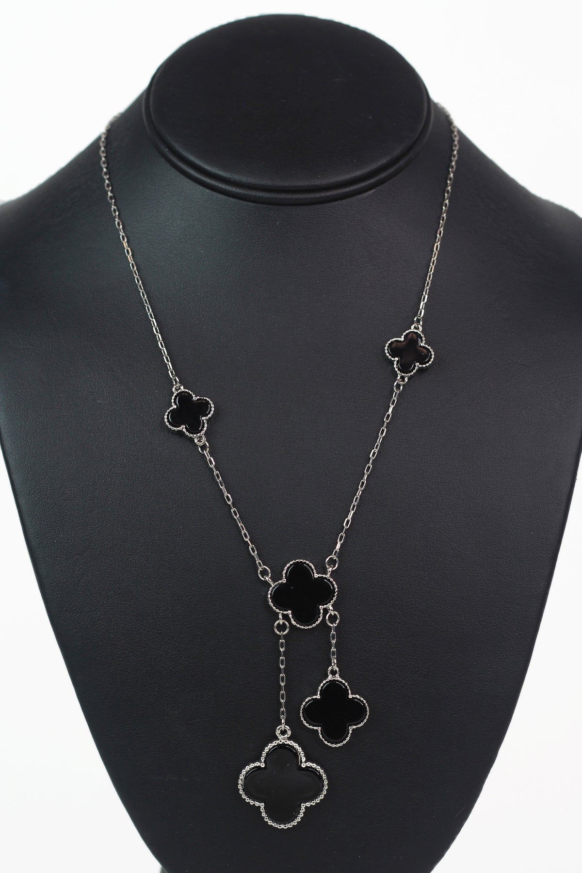 Dainty Chain Multi size Clover Necklace w/ Double Dangle Clovers