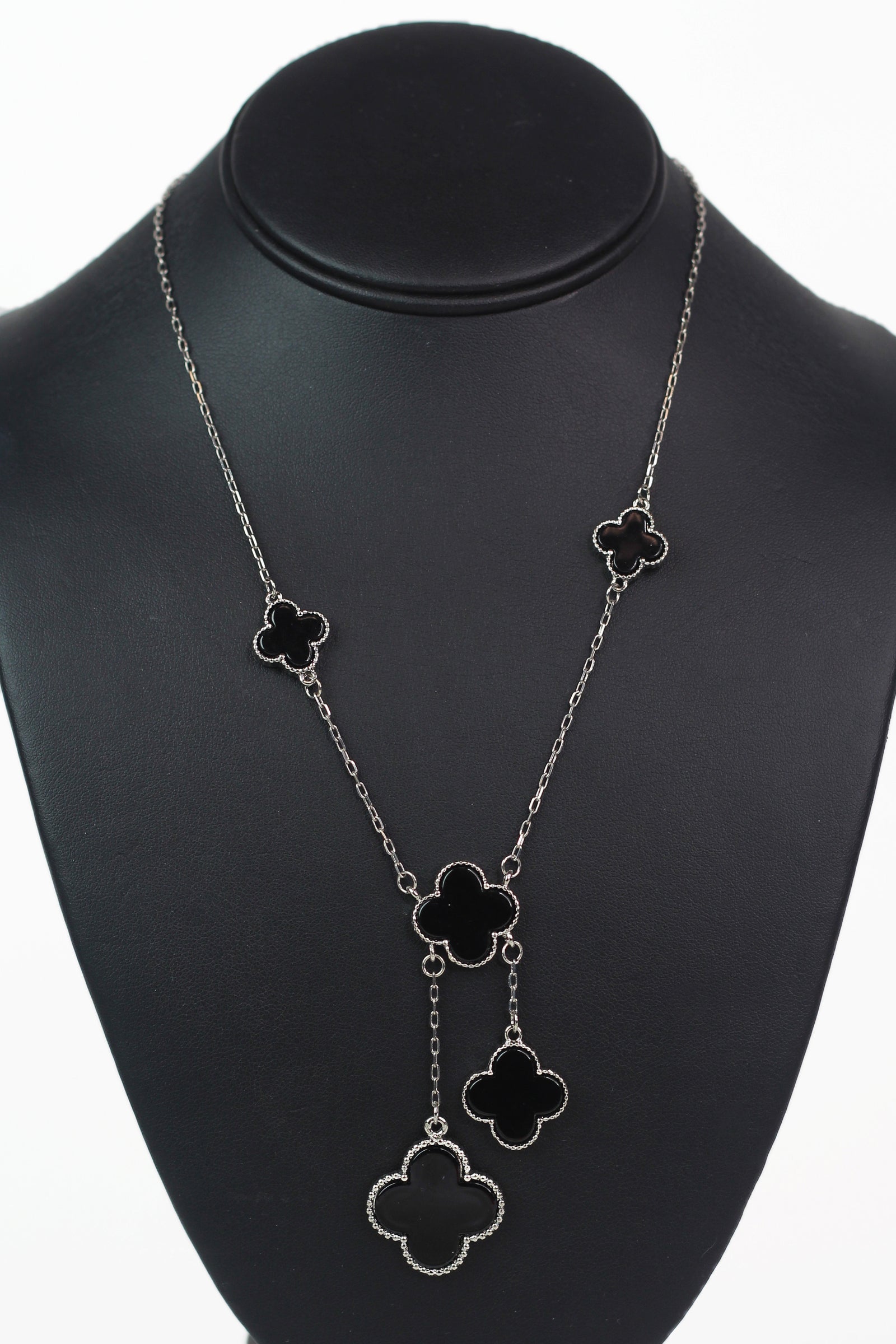 Dainty Chain Multi size Clover Necklace w/ Double Dangle Clovers