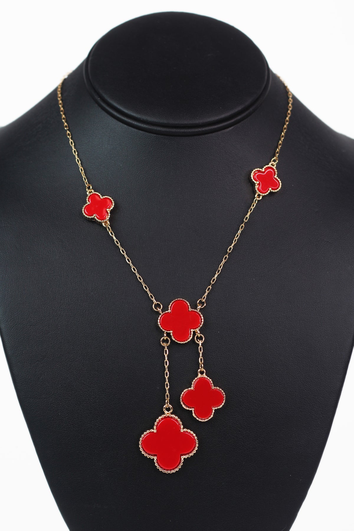 Dainty Chain Multi size Clover Necklace w/ Double Dangle Clovers