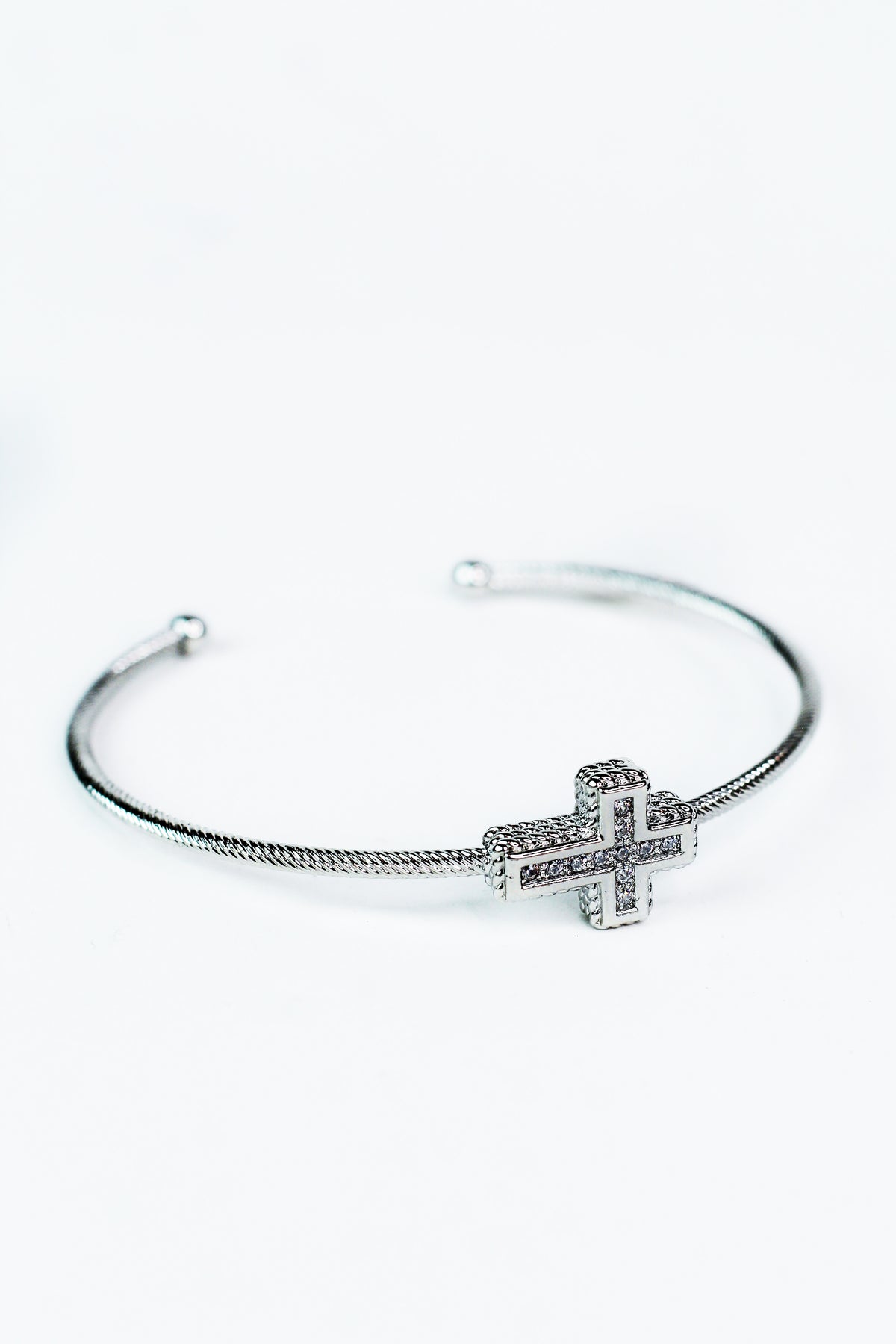 Thin Open Ended Rhinestone Cross Bracelet