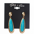 Hammered Metal Oval Teardrop Colored Stone Earrings