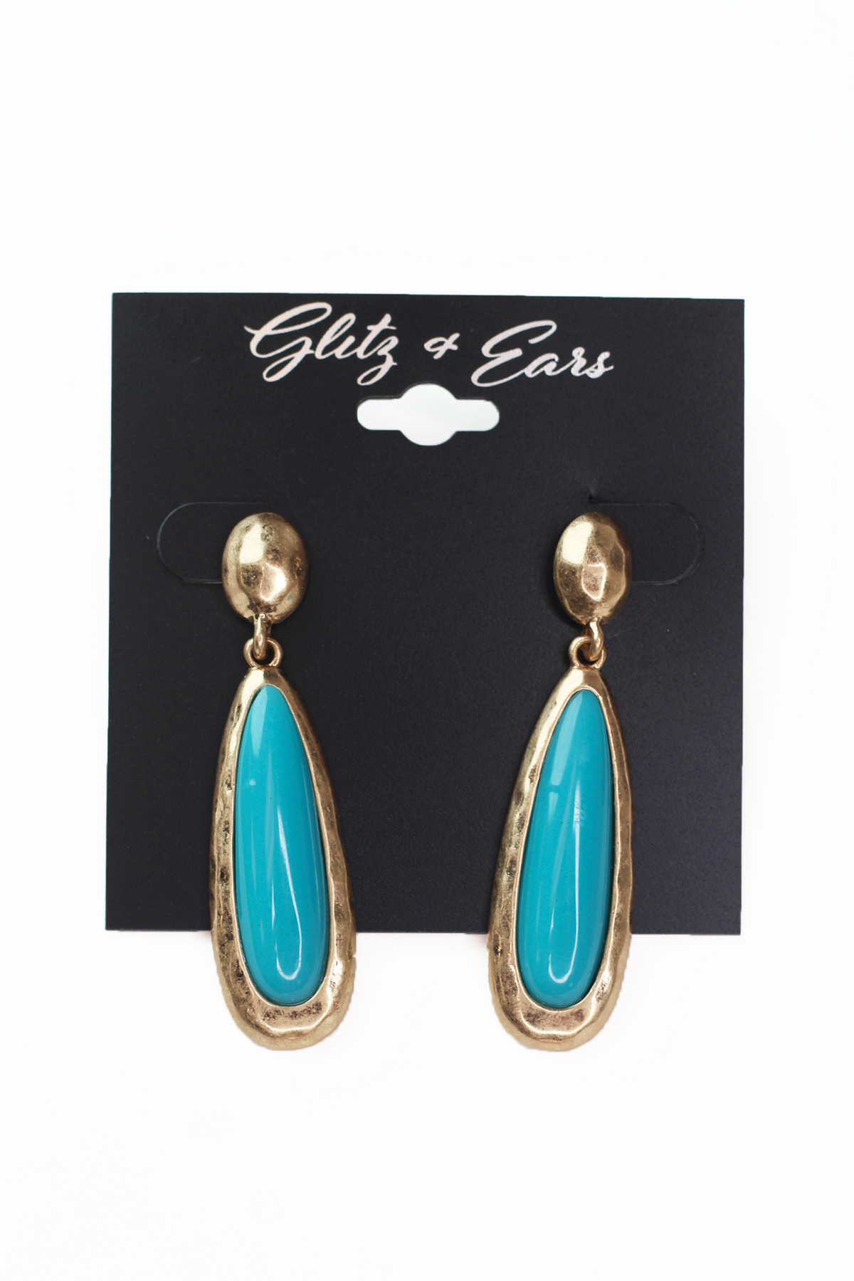 Hammered Metal Oval Teardrop Colored Stone Earrings