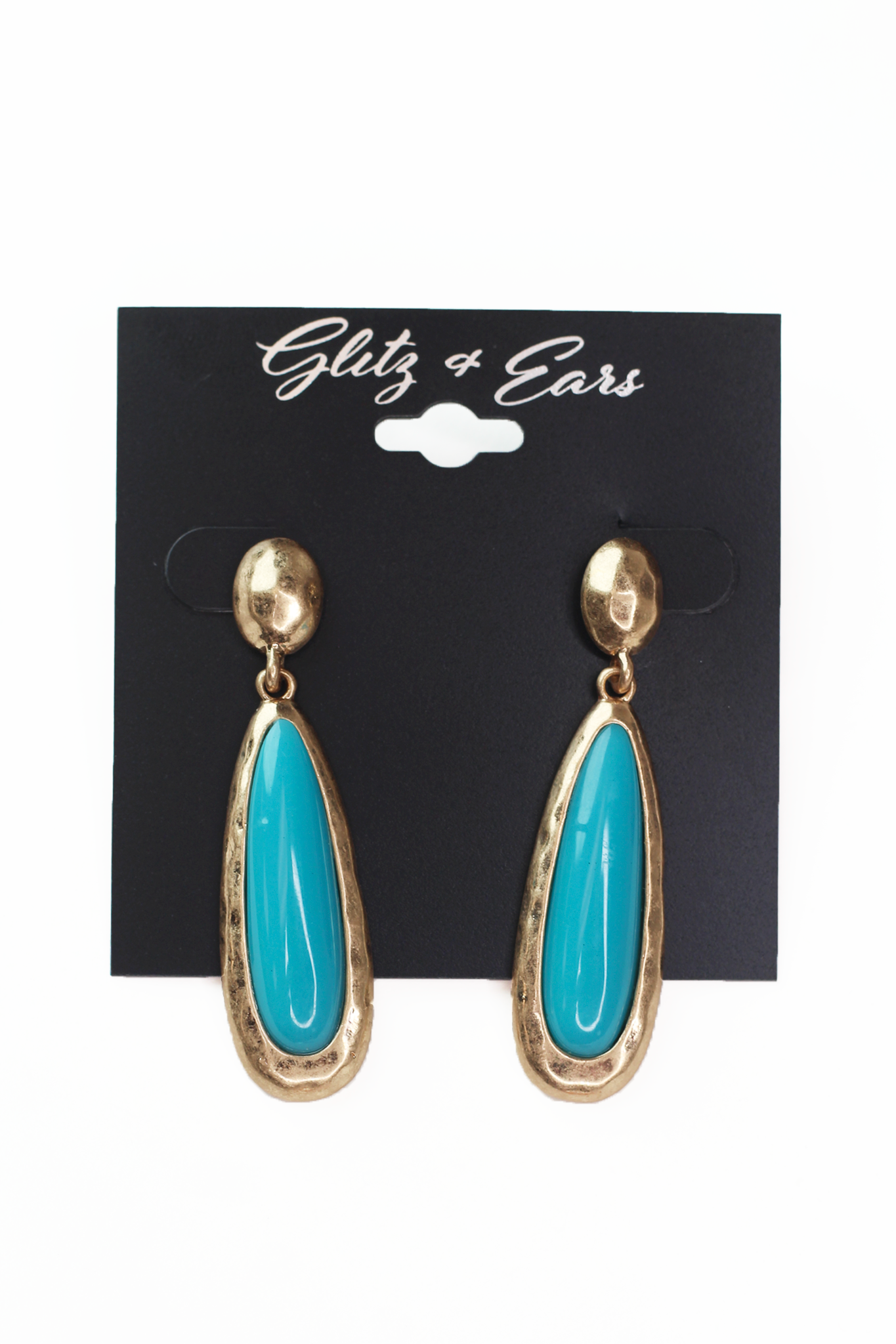 Hammered Metal Oval Teardrop Colored Stone Earrings