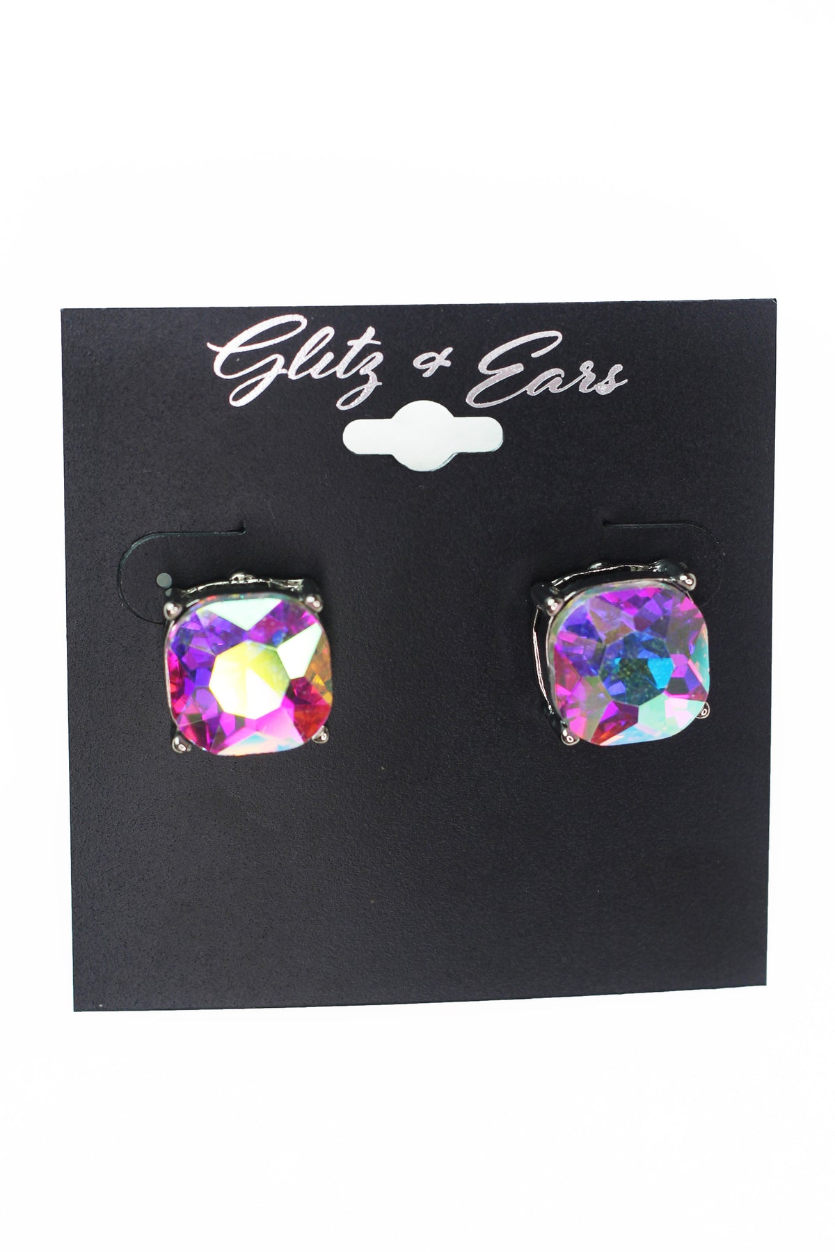 X-Large Square Rounded Edge Rhinestone Stud Earrings