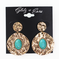 Hammered Metal Turquoise Center Dangle Earrings