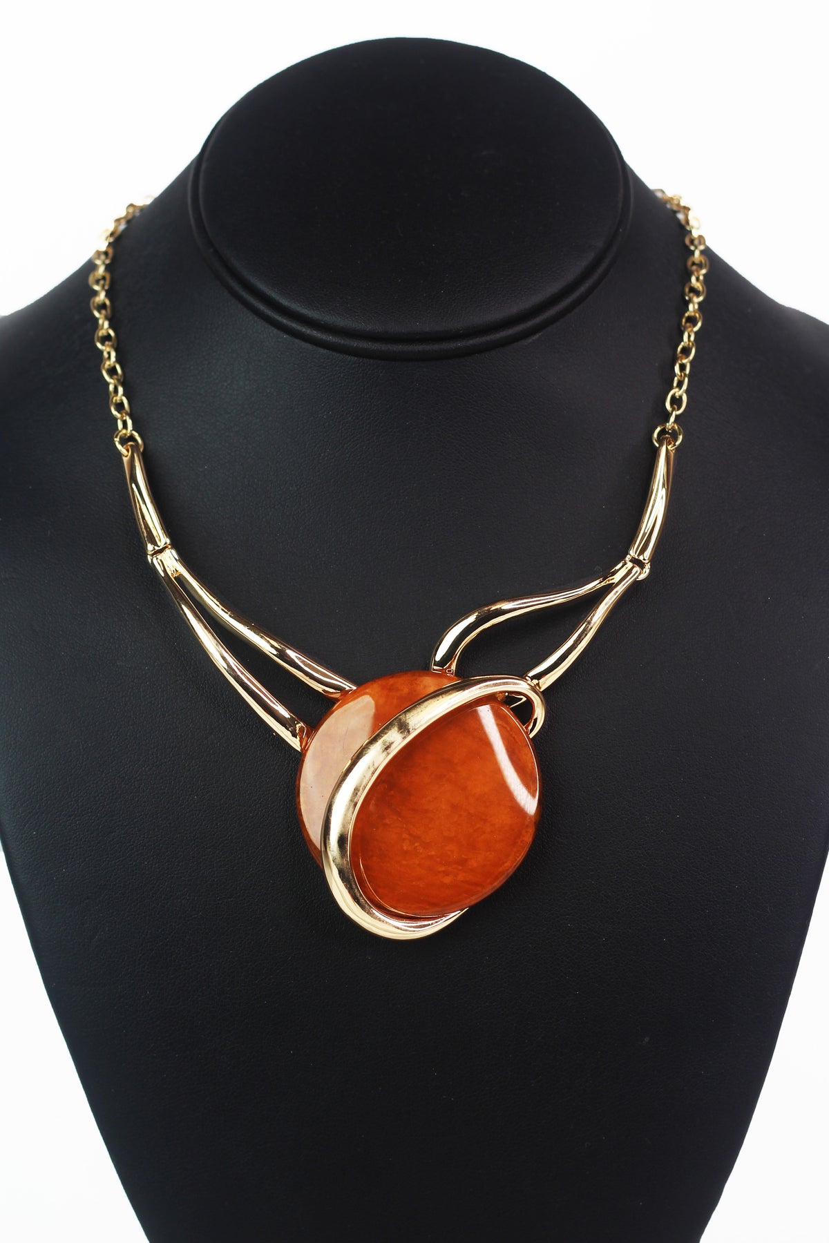 Metal Open Loops &amp; Round Stone Necklace