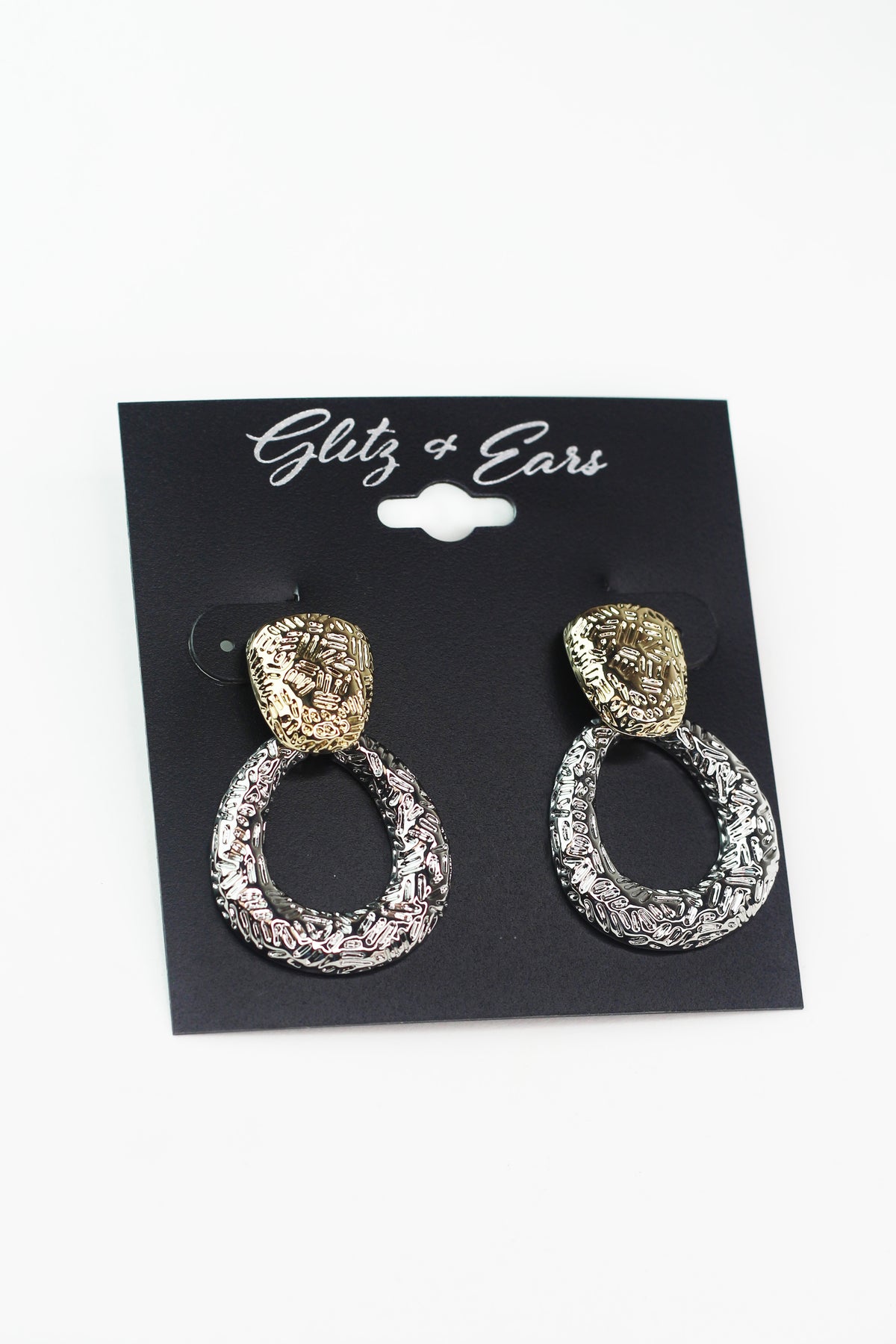 2-Toned Hanging Oval Design Earrings